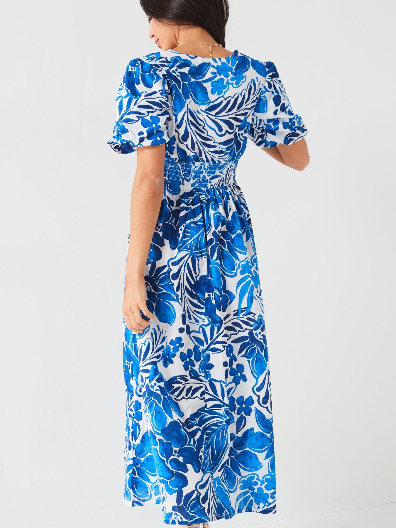 v-by-very-floral-printed-cotton-midi-dress-bluestillFront