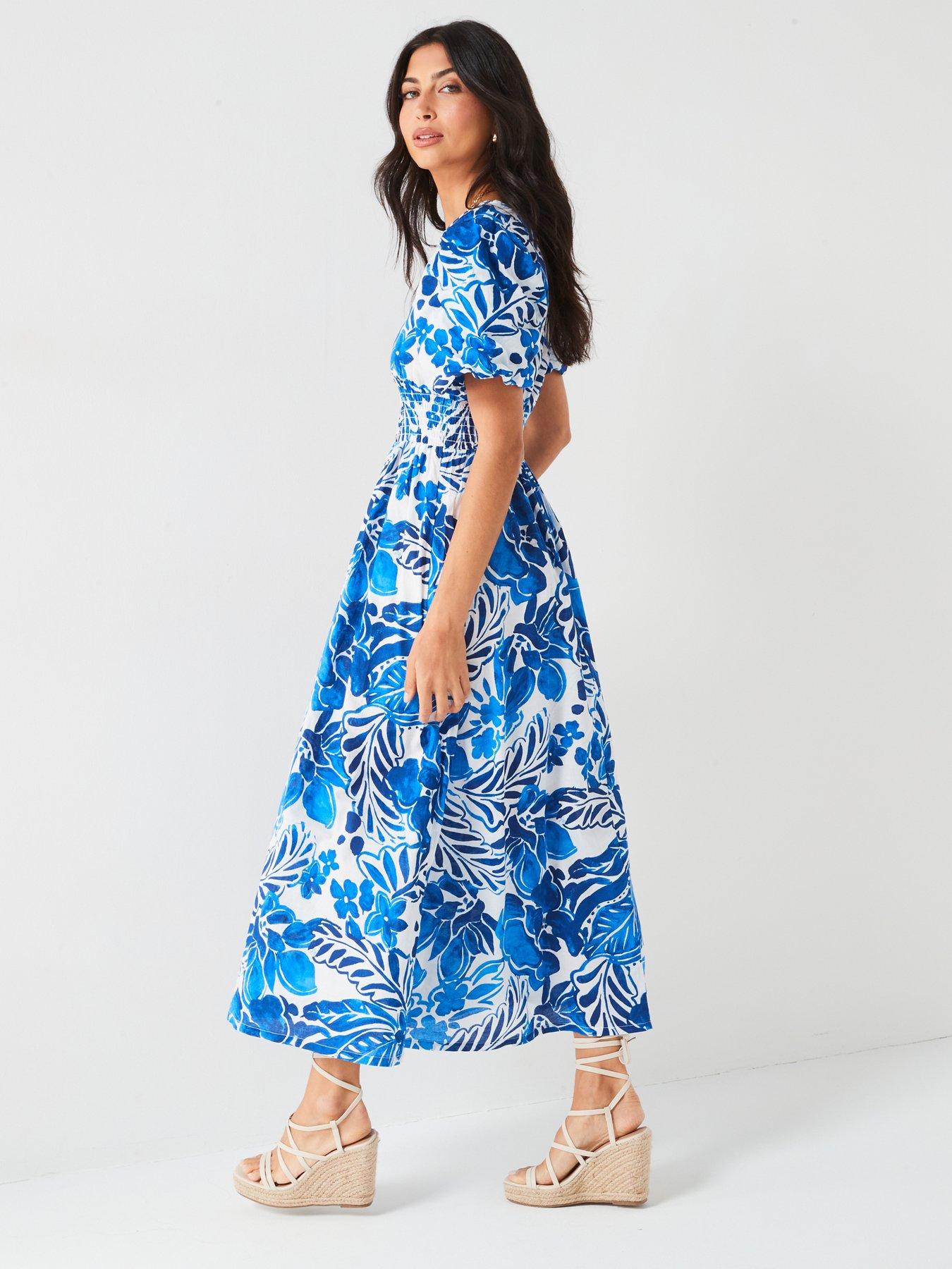 v-by-very-floral-printed-cotton-midi-dress-bluedetail