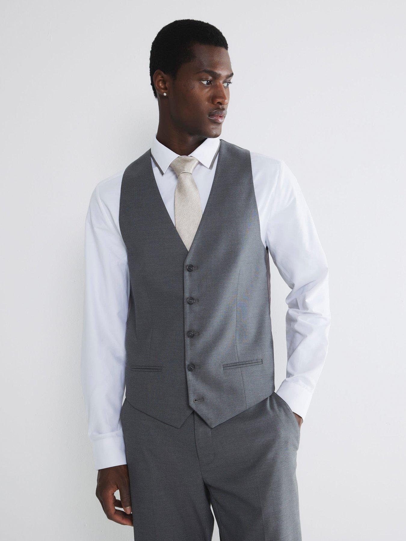 undefined River Island Plain Single Breasted Suit Waistcoat - Grey