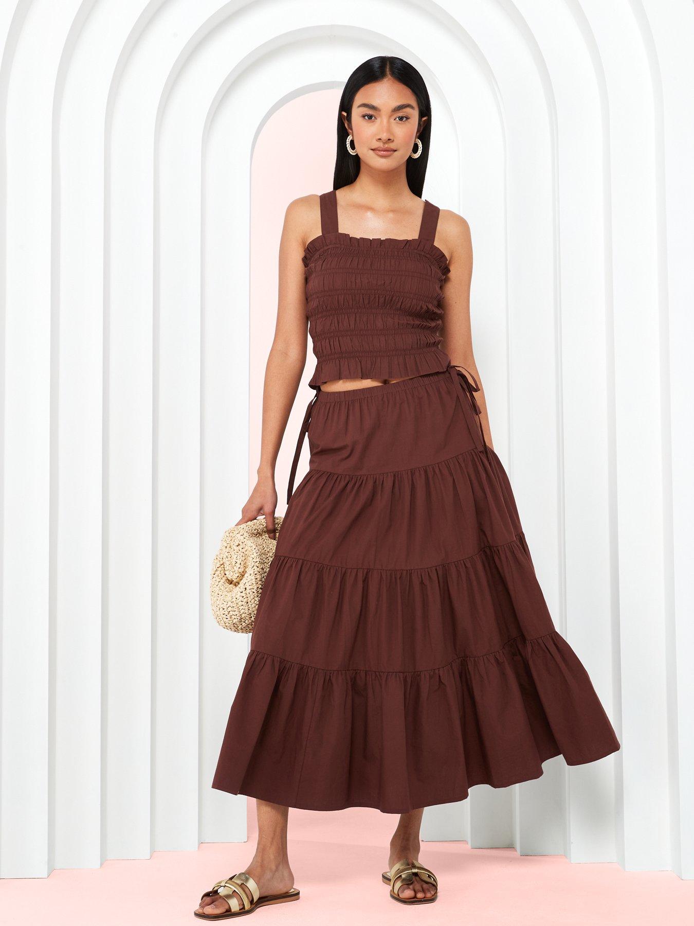 v-by-very-tiered-midi-skirt-co-ord-brown