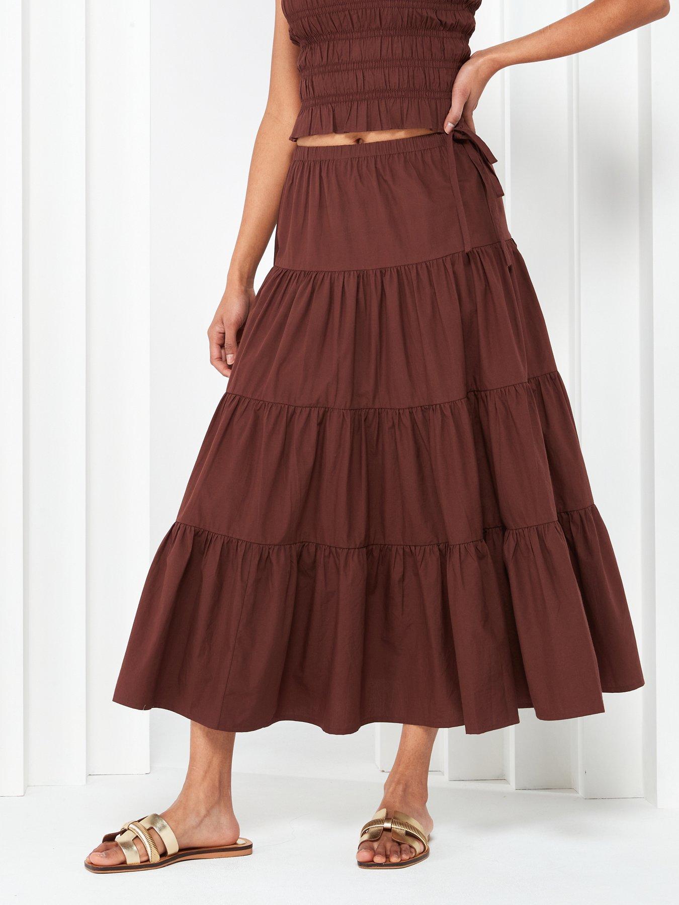 v-by-very-tiered-midi-skirt-co-ord-brownstillFront