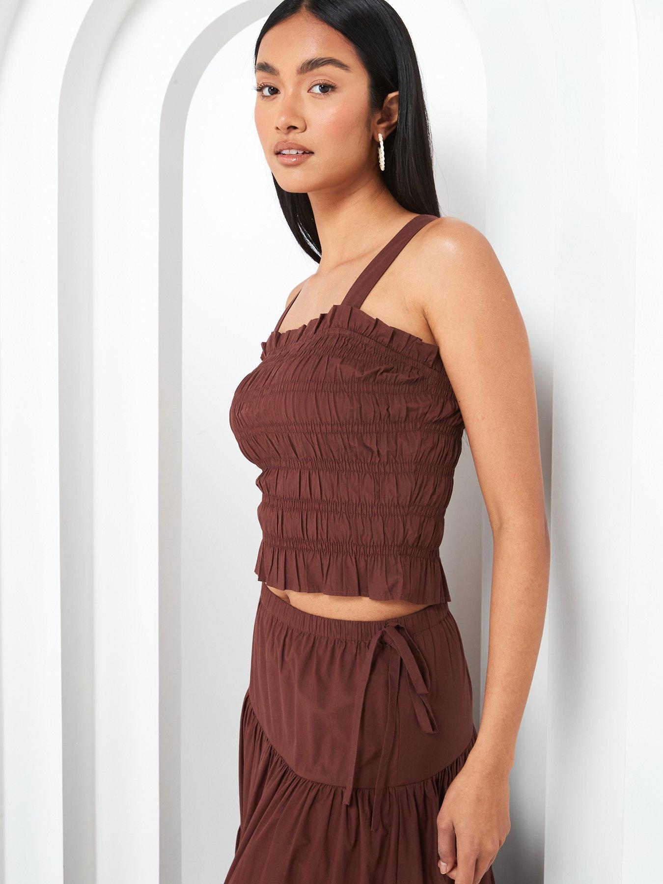 v-by-very-tiered-midi-skirt-co-ord-browndetail