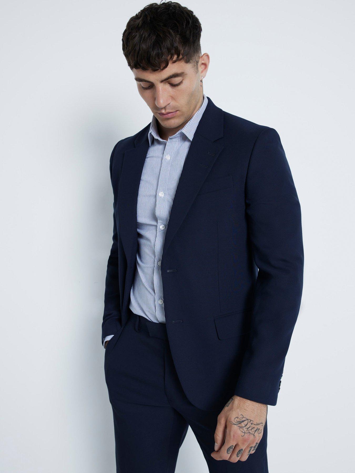 undefined River Island Plain Single Breasted Slim Suit Jacket - Navy