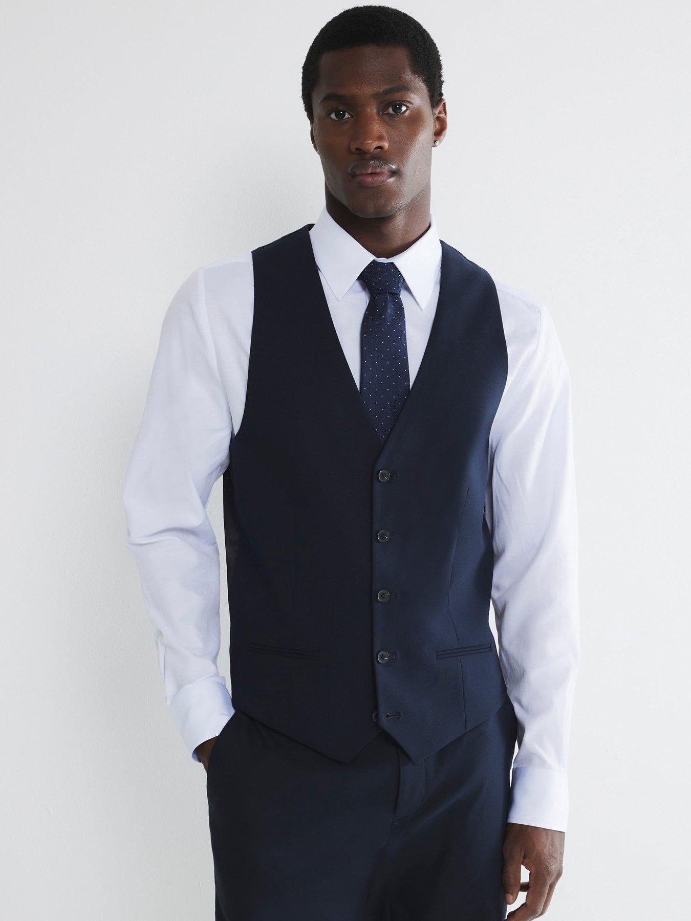 Image 1 of 6 of River Island River Island Plain Single Breasted Suit Waistcoat - Navy