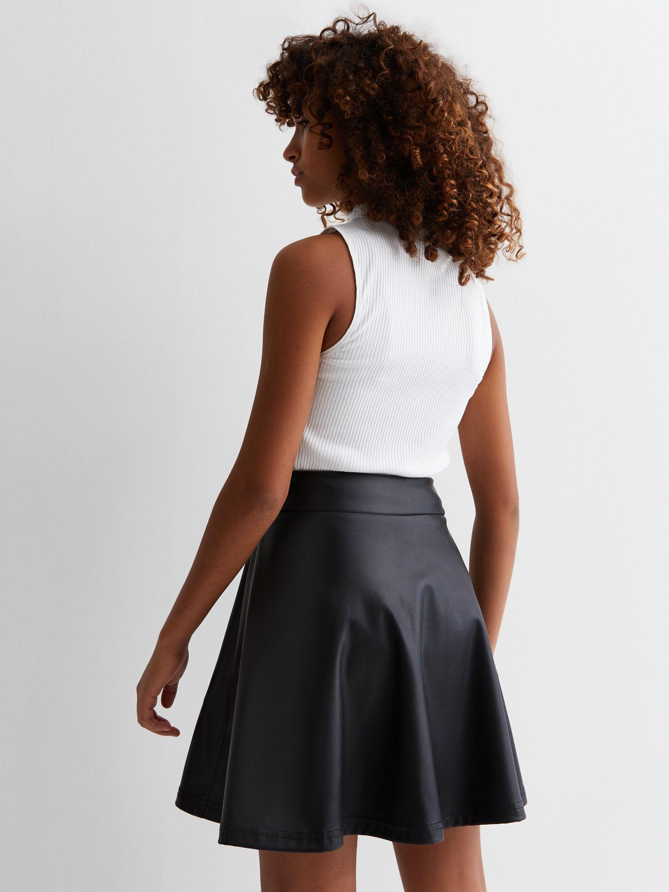 Girls Black Leather Look Mini Skirt