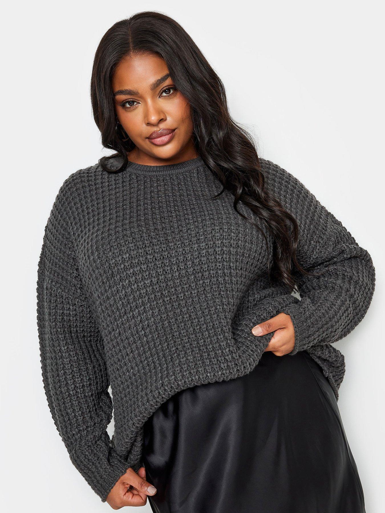 Image 4 of 4 of Yours Yours Waffle Knit Jumper Slate Grey