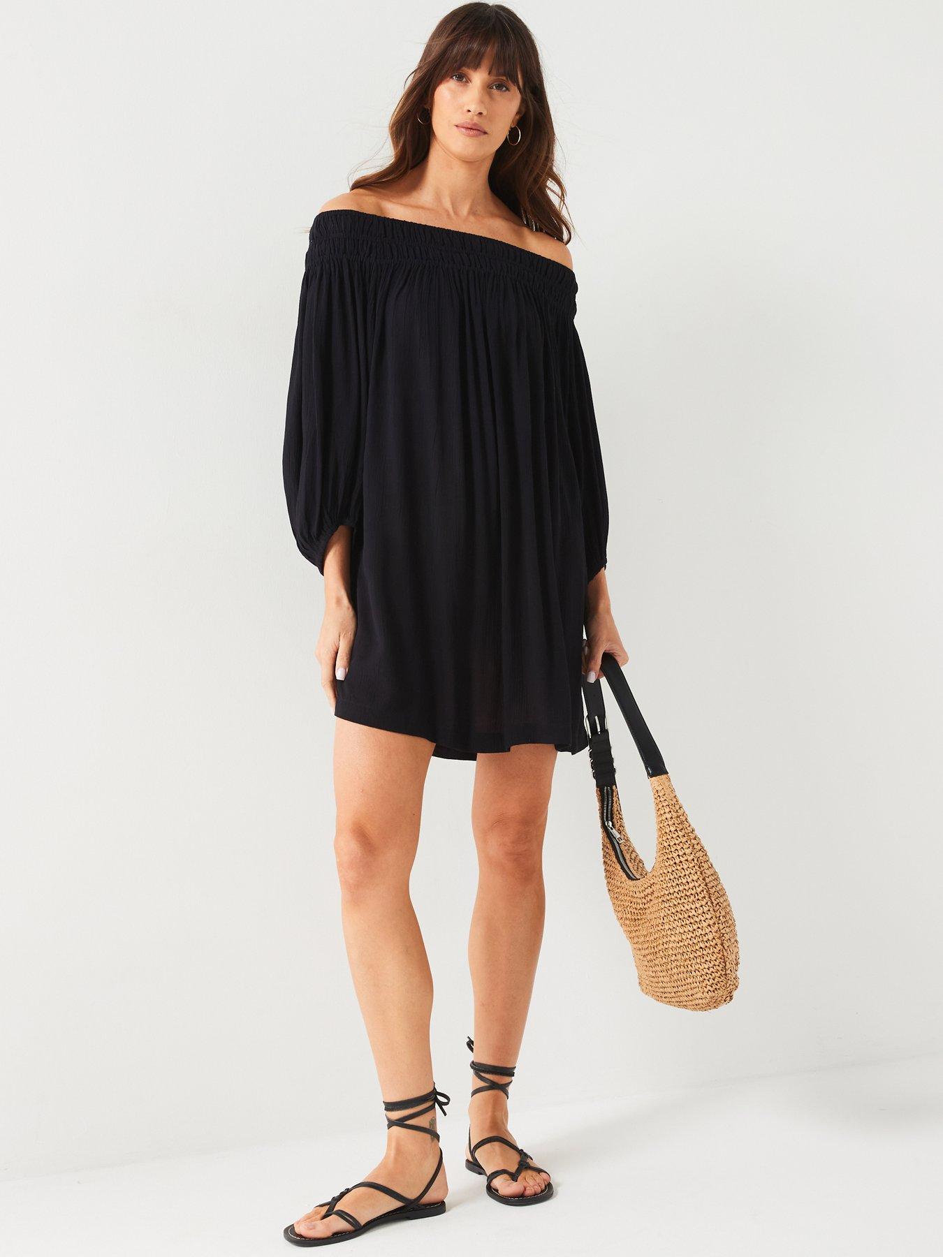 everyday-long-sleeve-crinkled-bardot-mini-dress-blackback