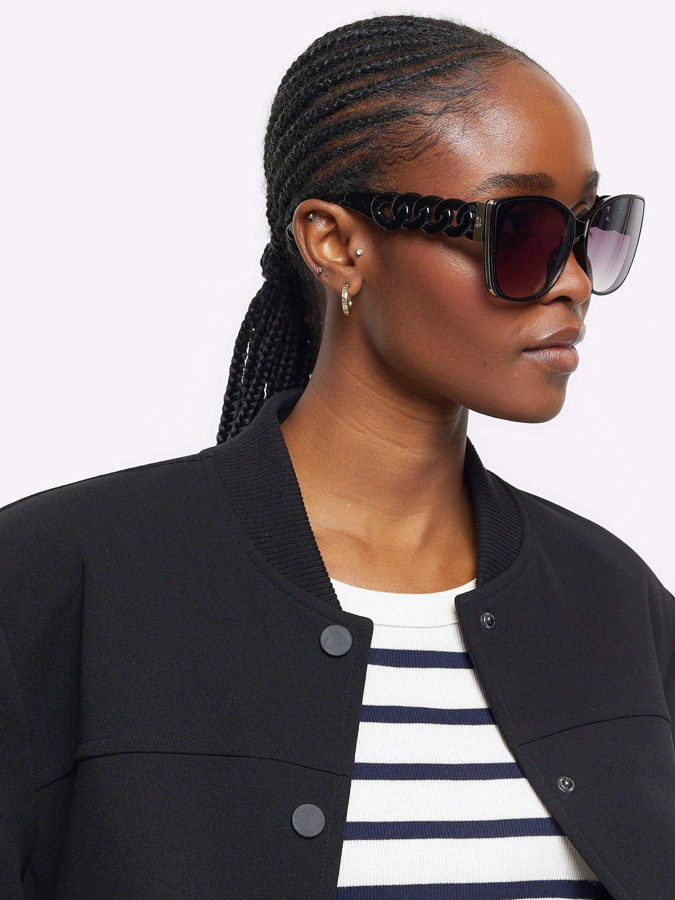 river island chain arm cateye sunglasses black