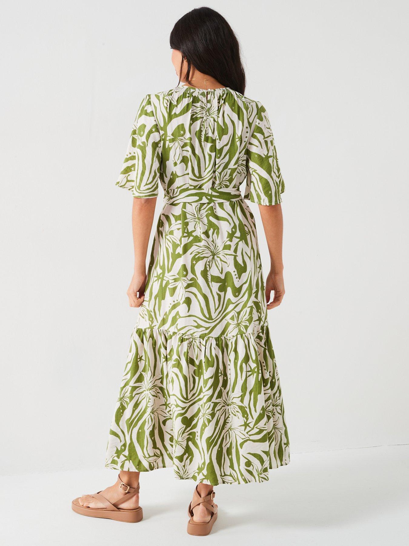 v-by-very-green-printed-tiered-midaxi-dressnbspstillFront