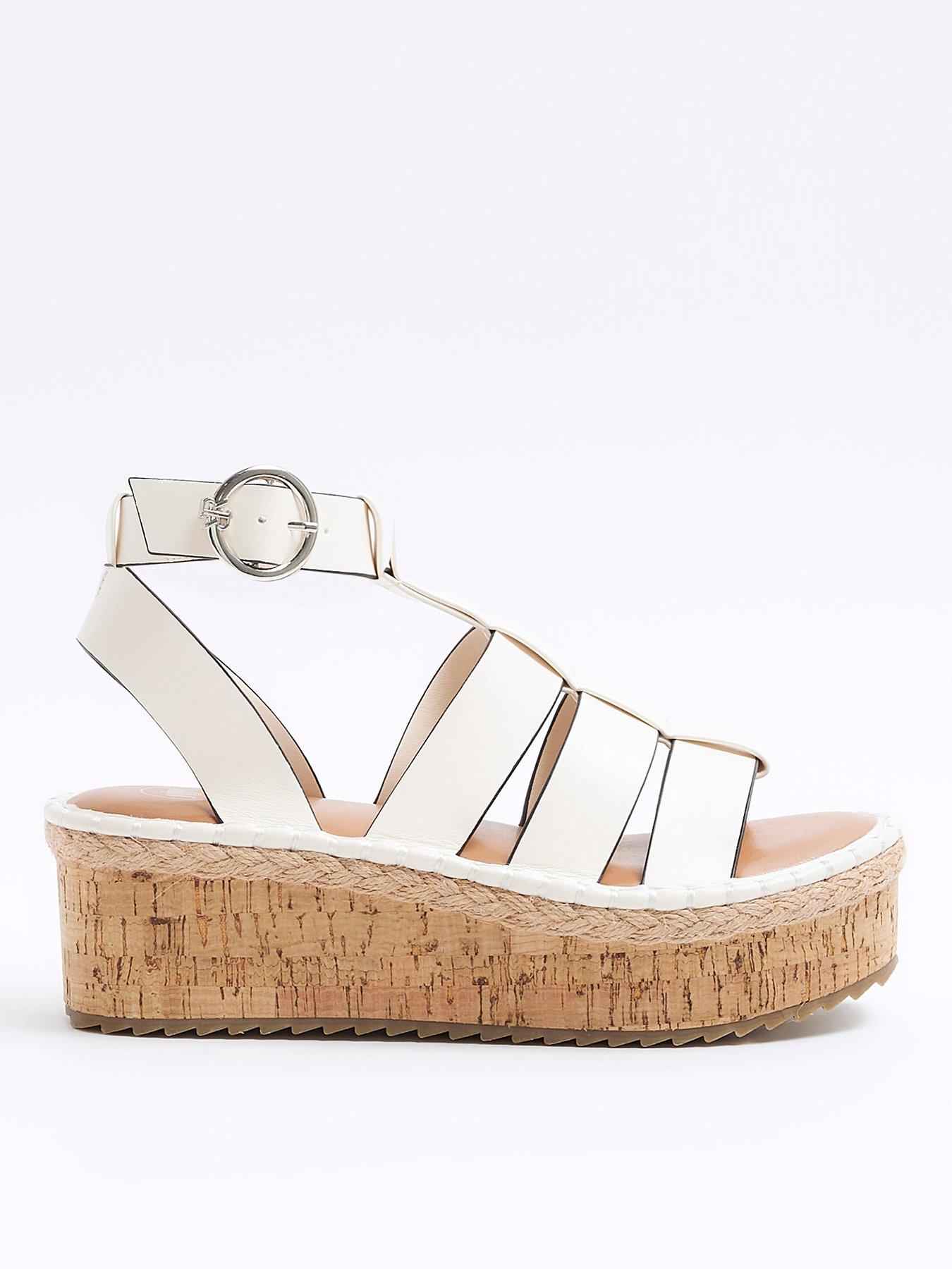 New Look Off White Leather-Look Strappy Espadrille Wedge Heel