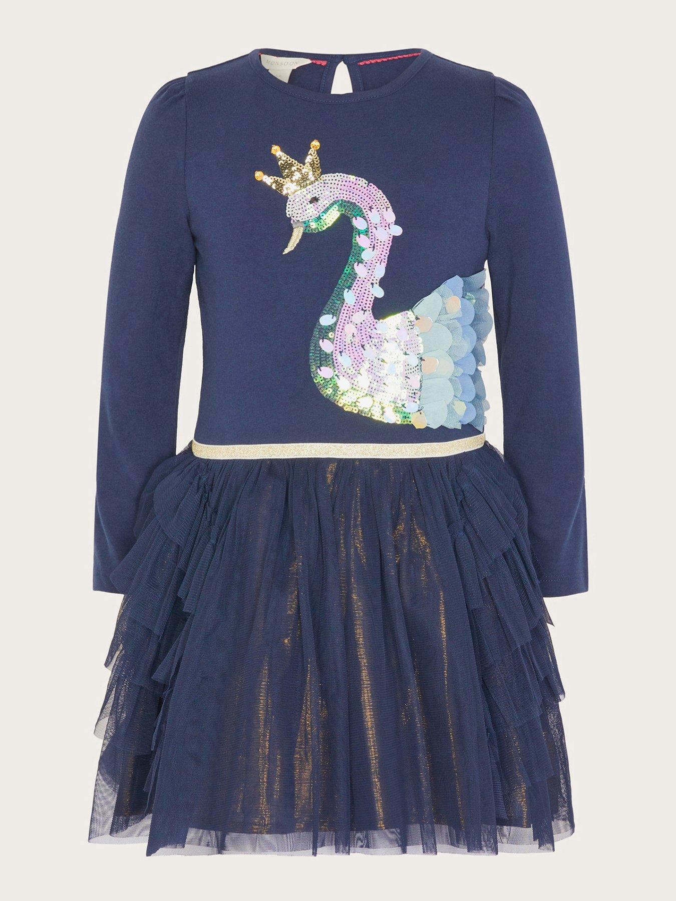 Monsoon Girls Disco Swan Dress Navy Very Ireland