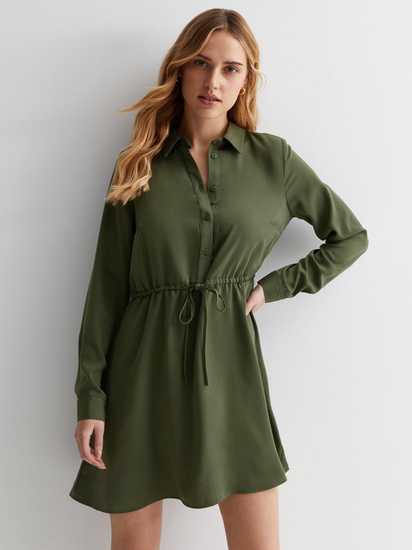 new-look-khaki-drawstring-mini-shirt-dressback