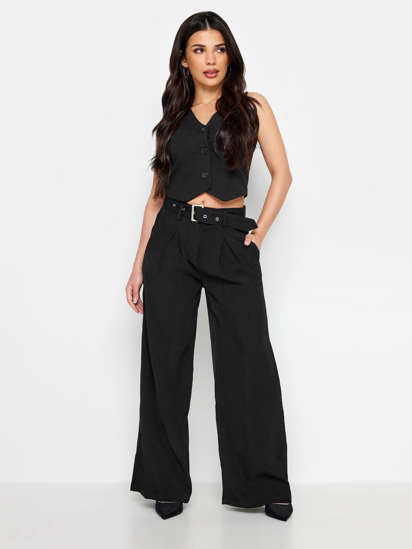 Image 3 of 4 of PixieGirl Petite Belted Wide Leg Trousers - Black