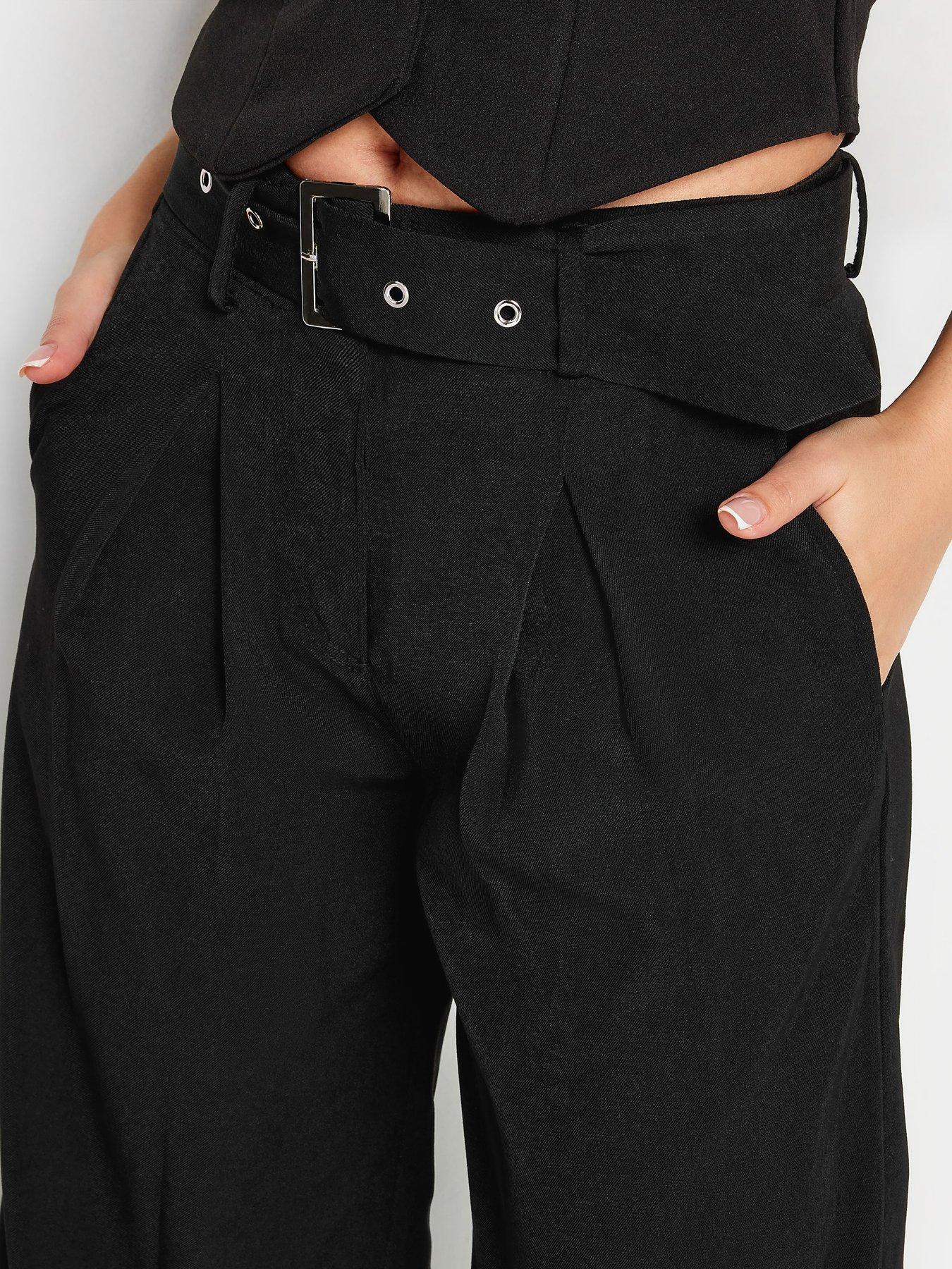 Image 4 of 4 of PixieGirl Petite Belted Wide Leg Trousers - Black