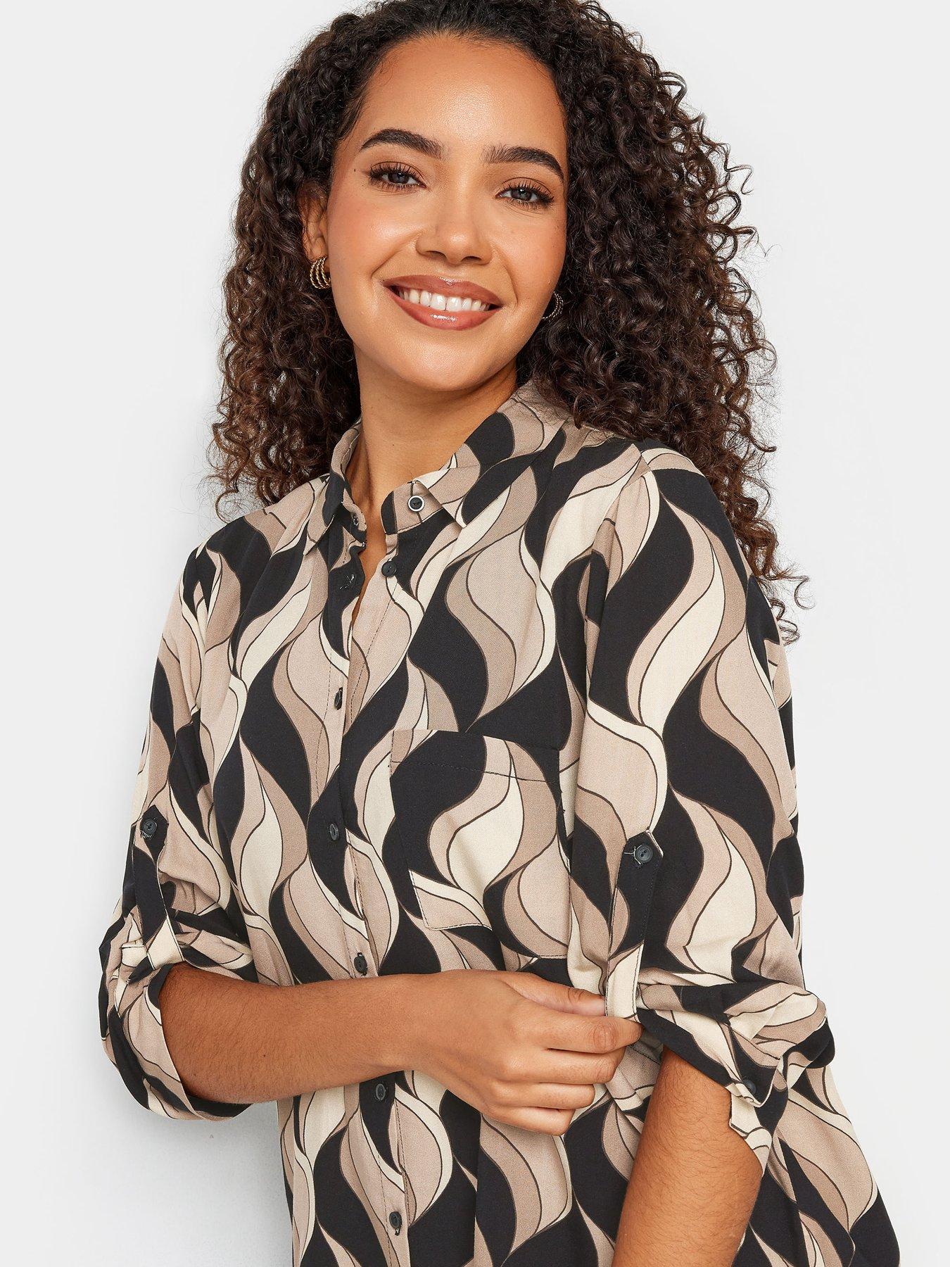 mco-petite-tab-detail-34-sleeve-shirt-brownoutfit