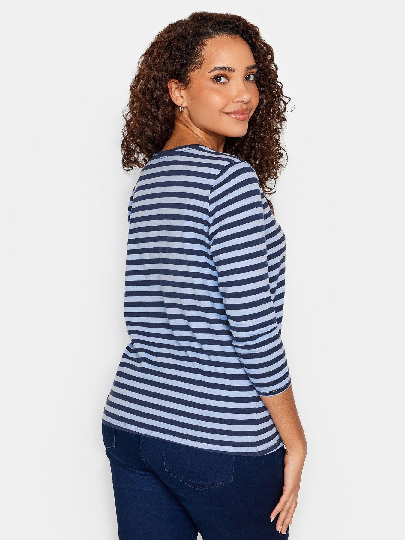 mco-stripe-v-neck-top-bluestillFront