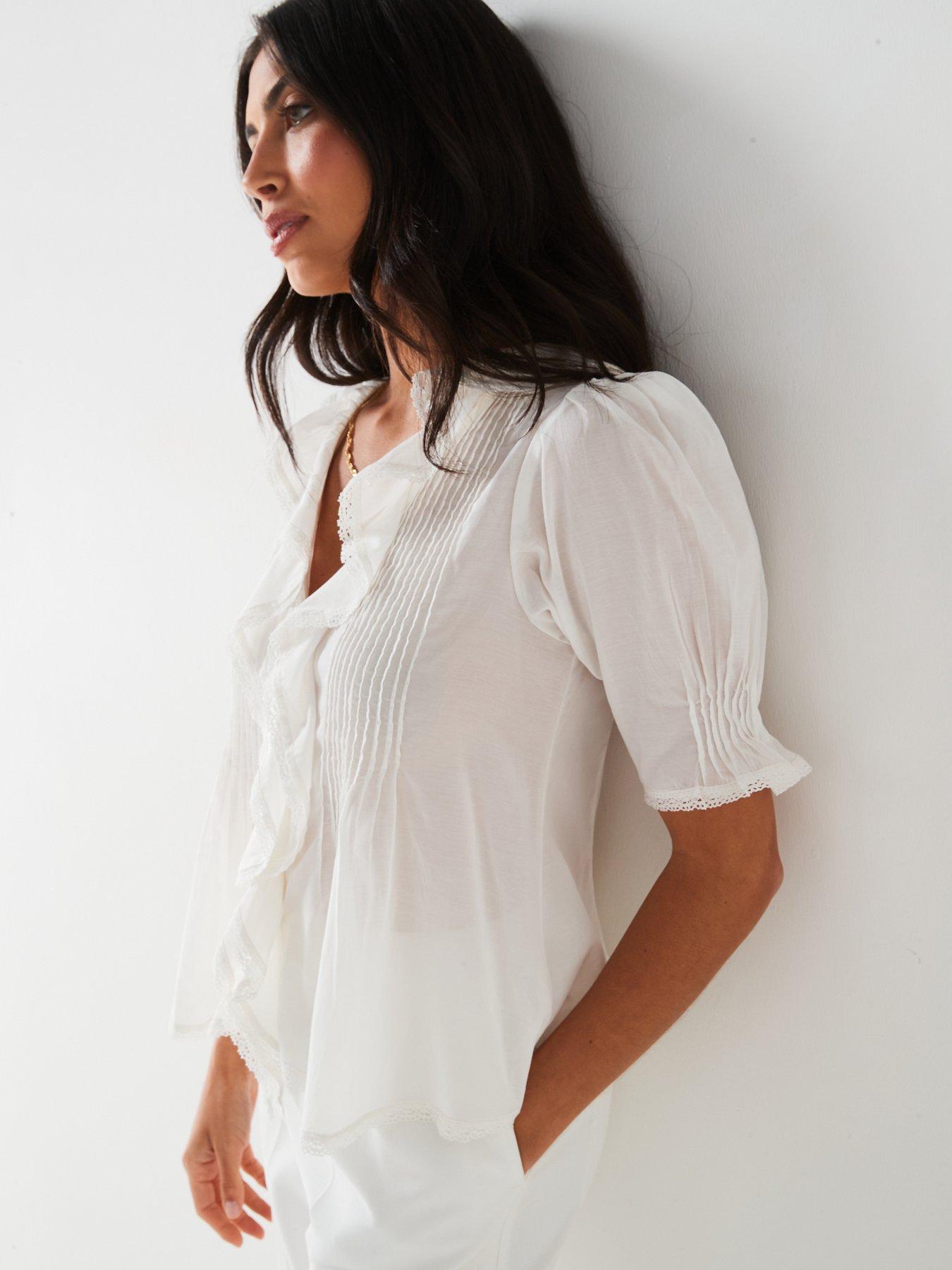 v-by-very-short-sleeve-pintuck-blouse-whiteoutfit