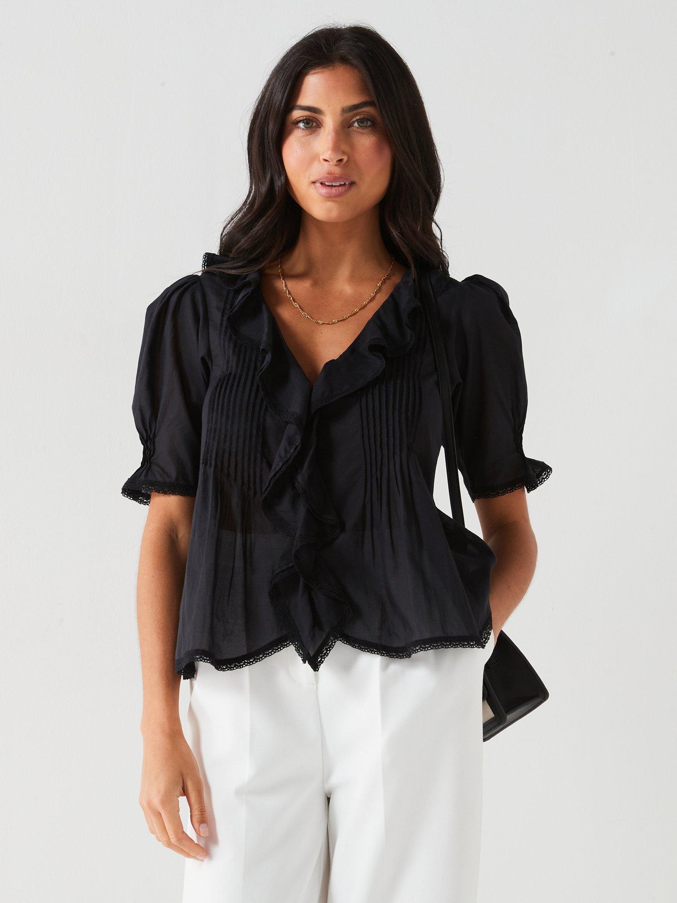 v-by-very-34-sleeve-pintuck-blouse-black