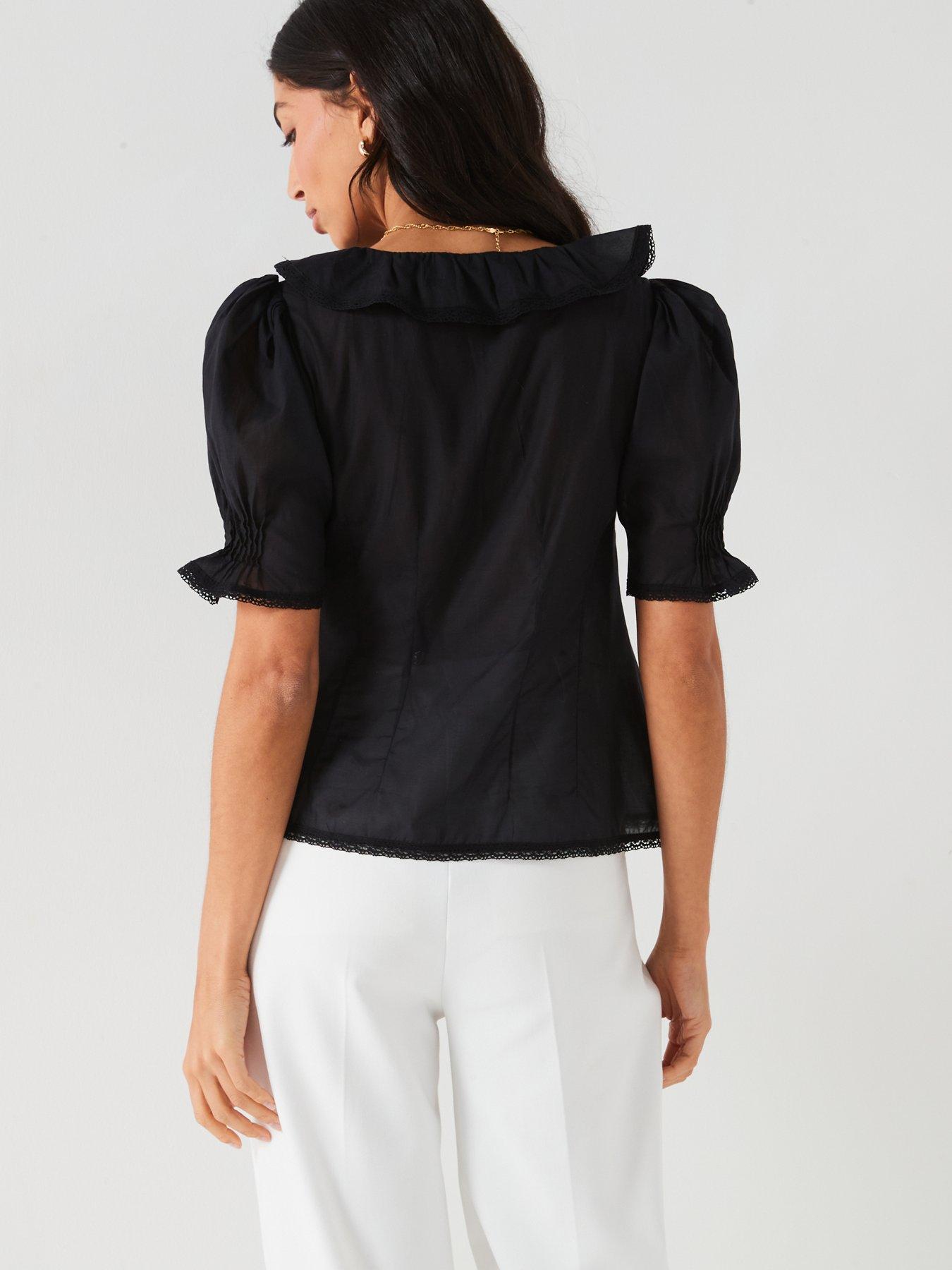 v-by-very-34-sleeve-pintuck-blouse-blackstillFront