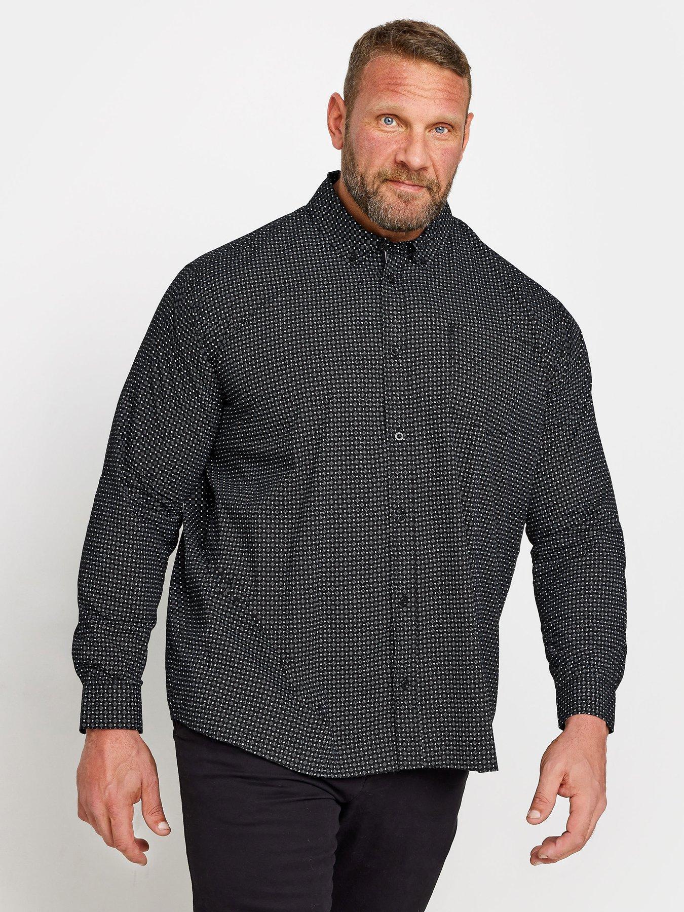 badrhino-square-print-poplin-long-sleeve-shirt-black