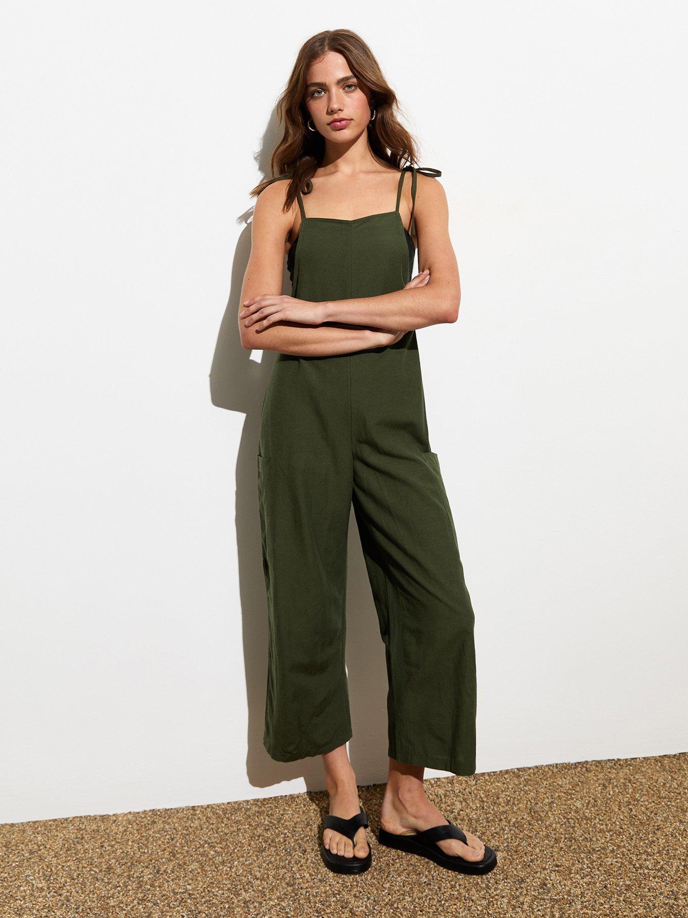 new-look-khaki-cropped-tie-strap-dungaree-jumpsuitback