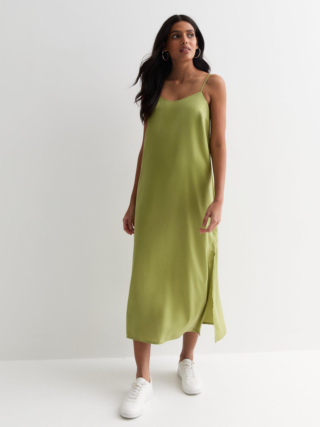 new-look-green-satin-split-hem-midi-slip-dress