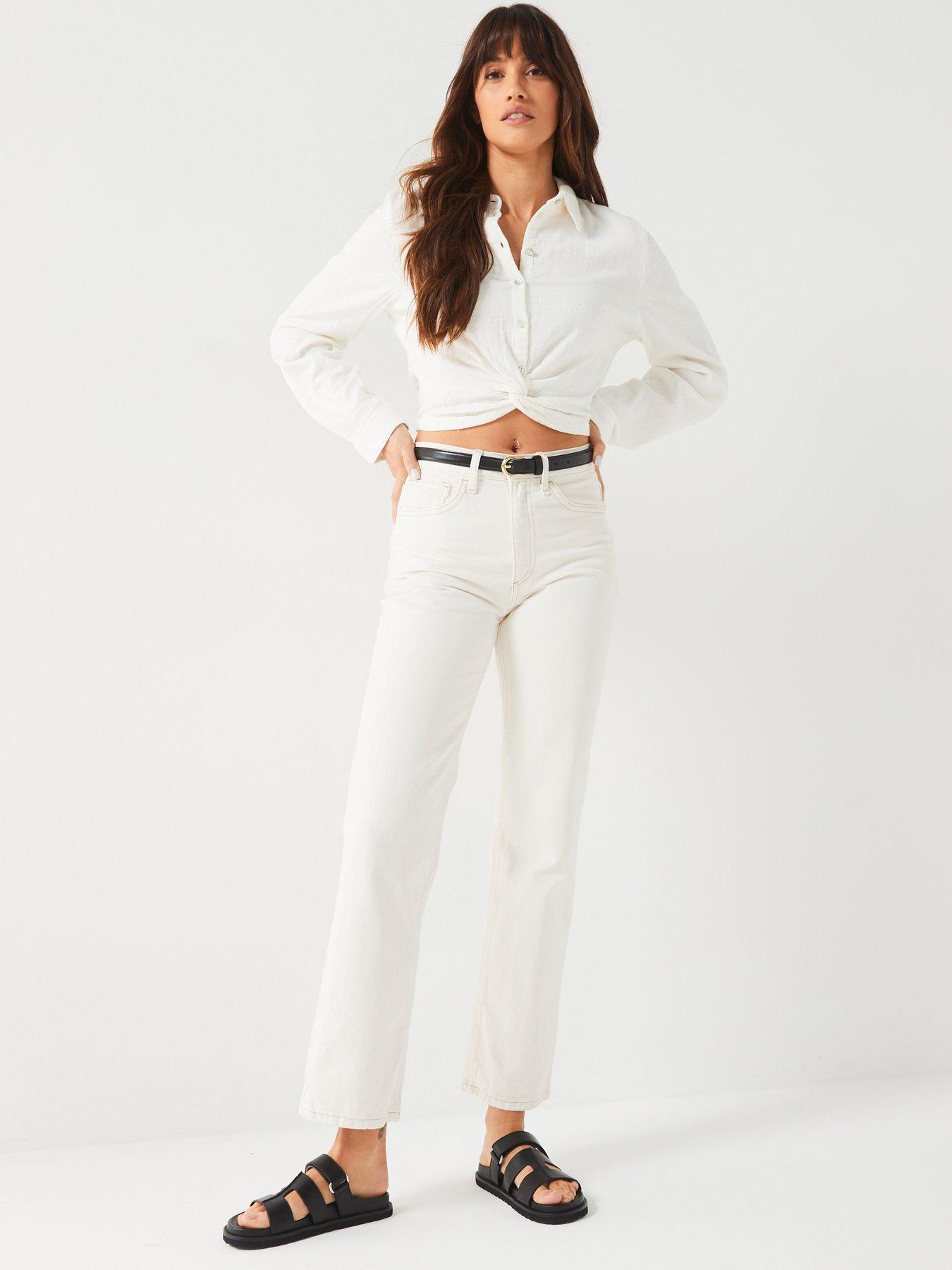 Image 3 of 6 of V by Very Cheesecloth Cropped Tie Hem Shirt - White