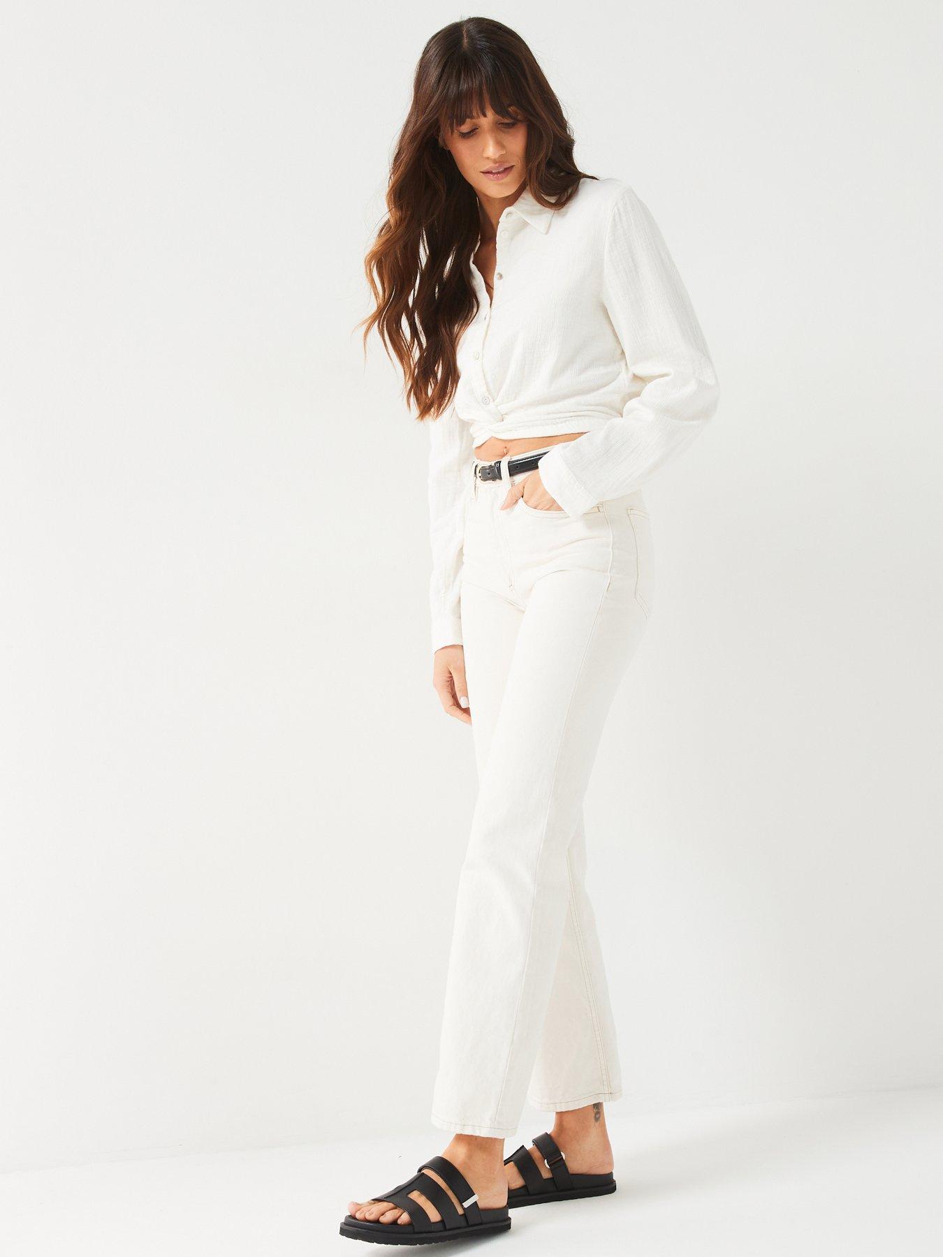 Image 5 of 6 of V by Very Cheesecloth Cropped Tie Hem Shirt - White