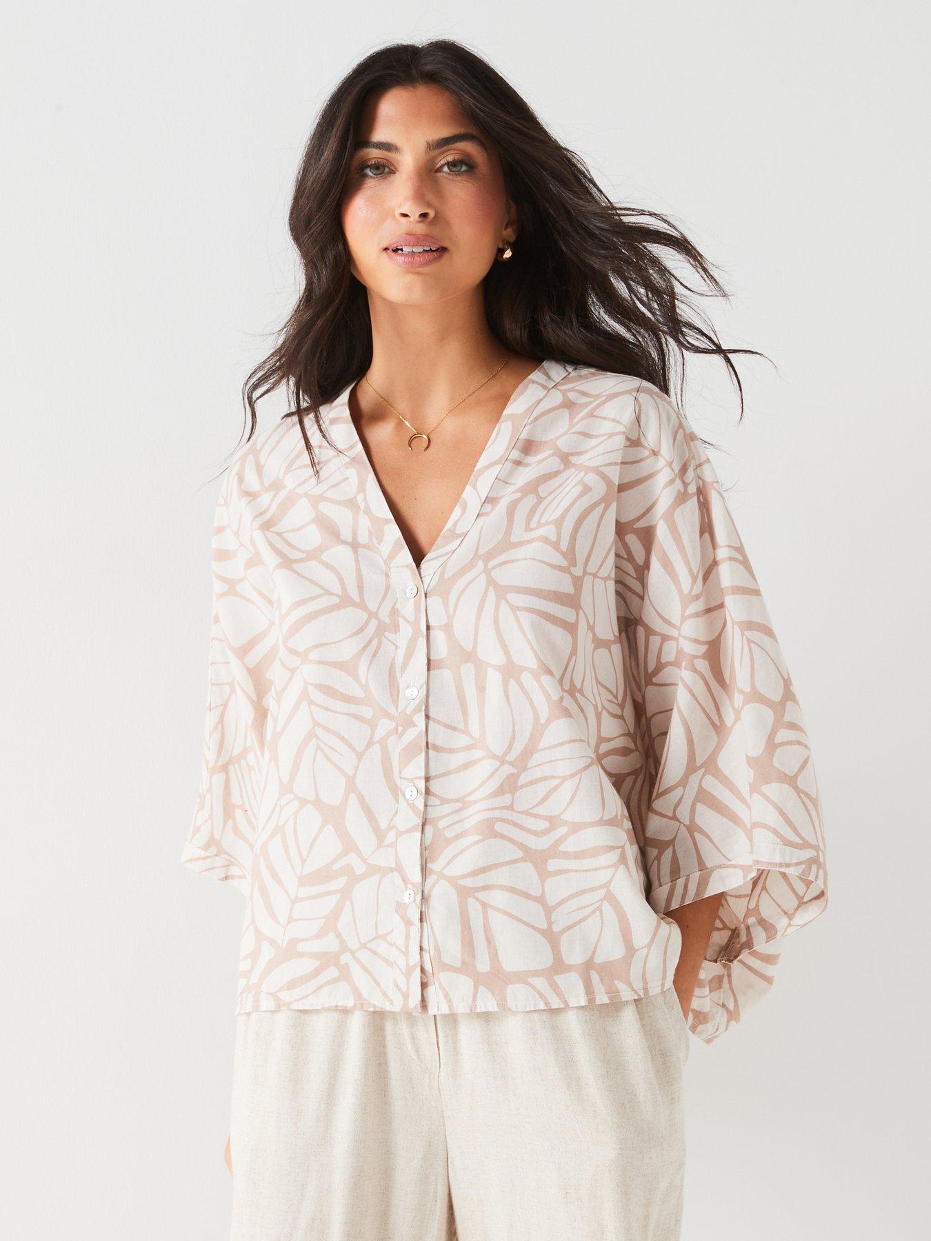 Image of V by Very Cotton Batwing Shirt - Beige
