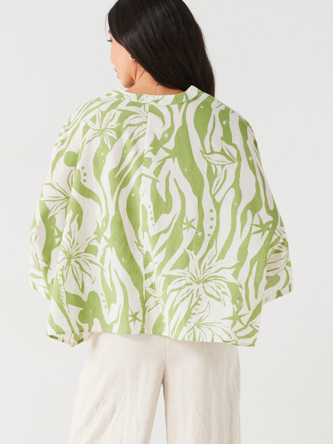 v-by-very-printednbspcotton-batwing-shirt-greenstillFront