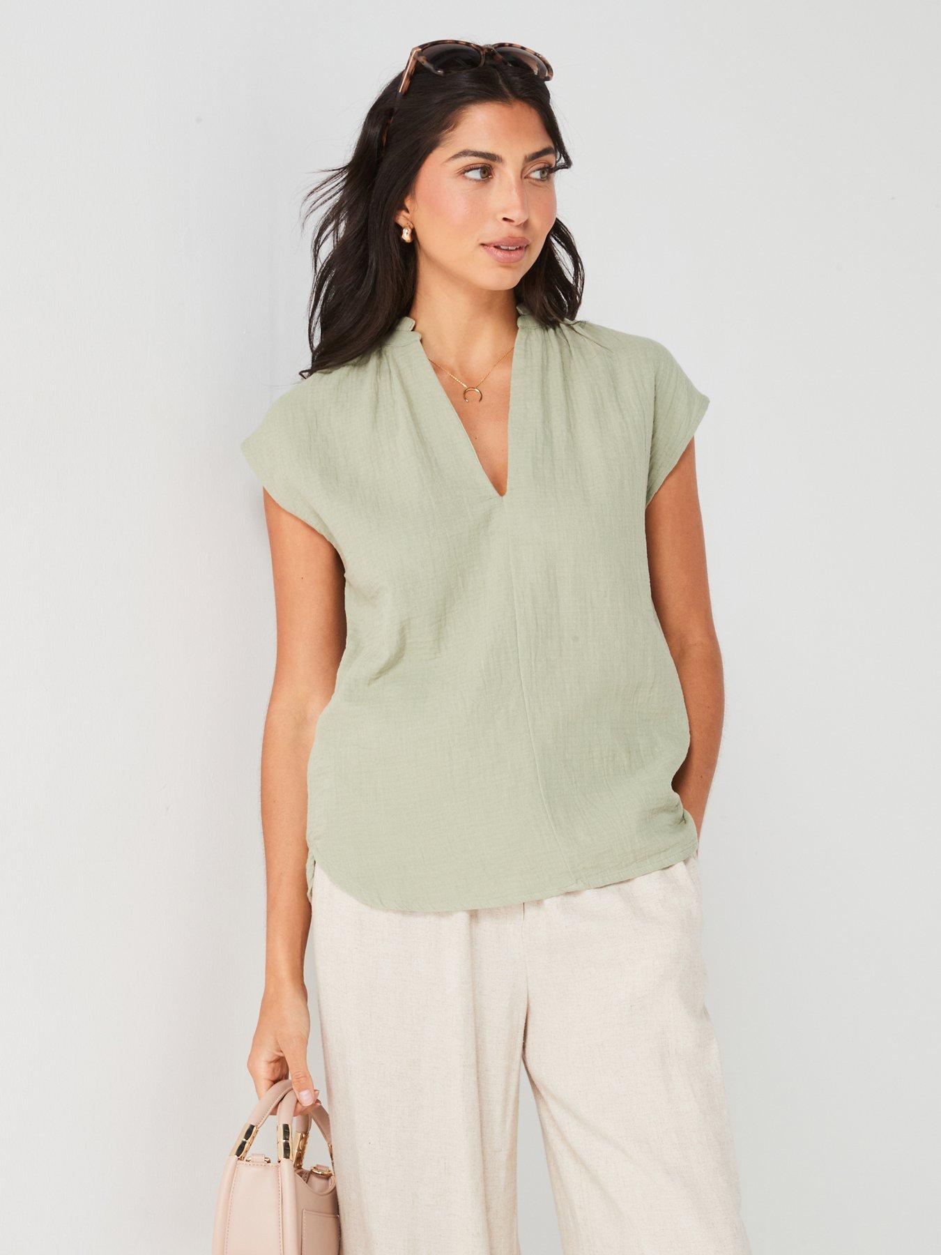 v-by-very-crinkle-sleeveless-longline-blouse-green