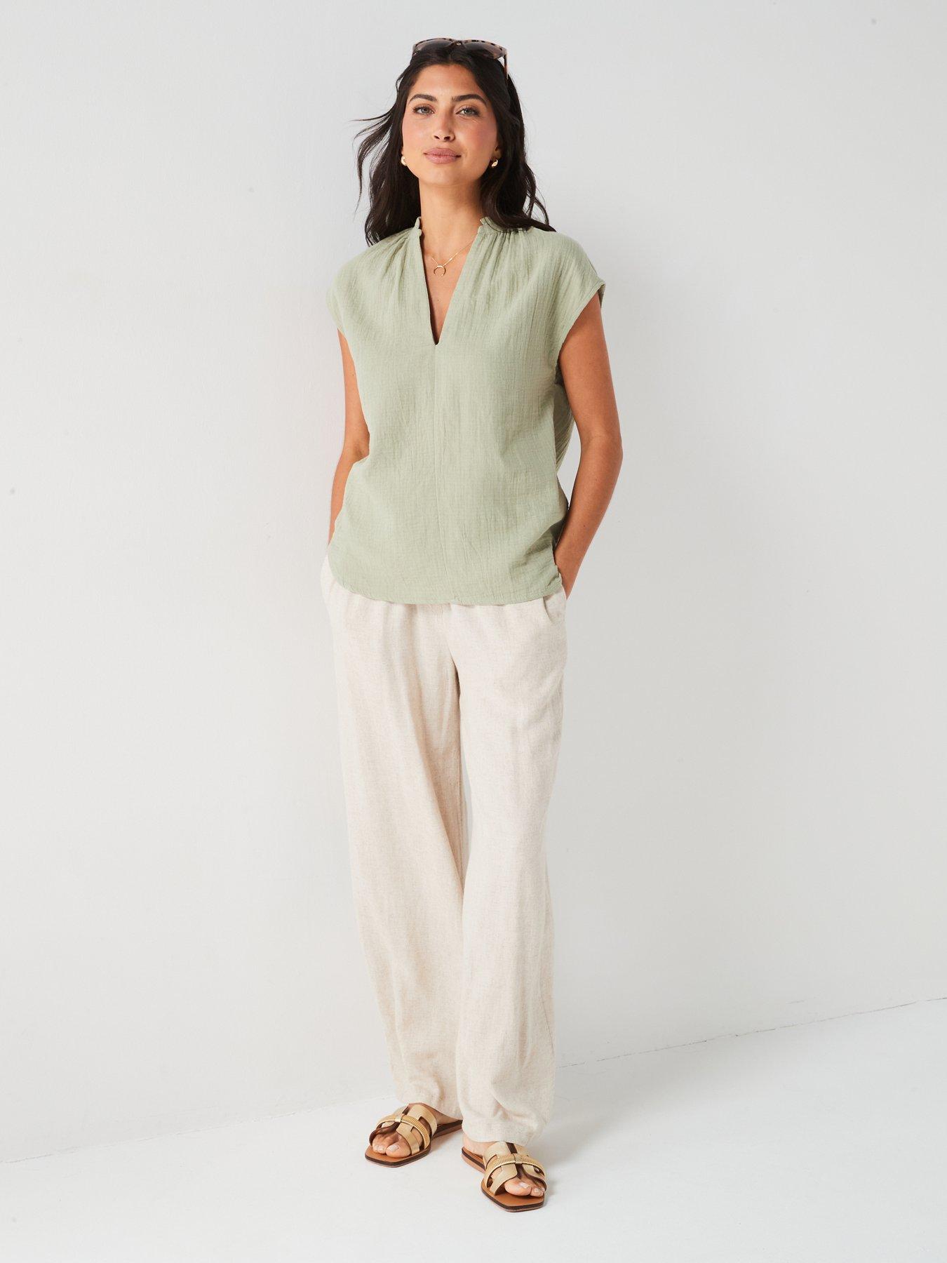 v-by-very-crinkle-sleeveless-longline-blouse-greendetail