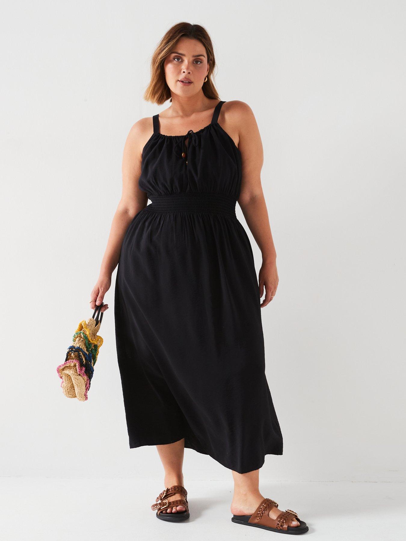 v-by-very-curve-strappy-shirred-waist-maxi-dress-blackdetail