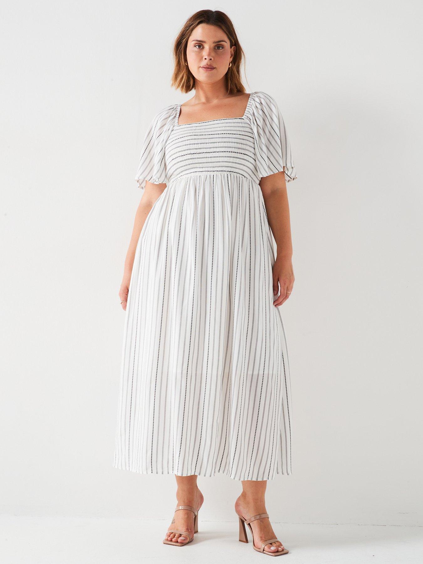 v-by-very-curve-angel-sleeve-stripe-midi-dress-mono