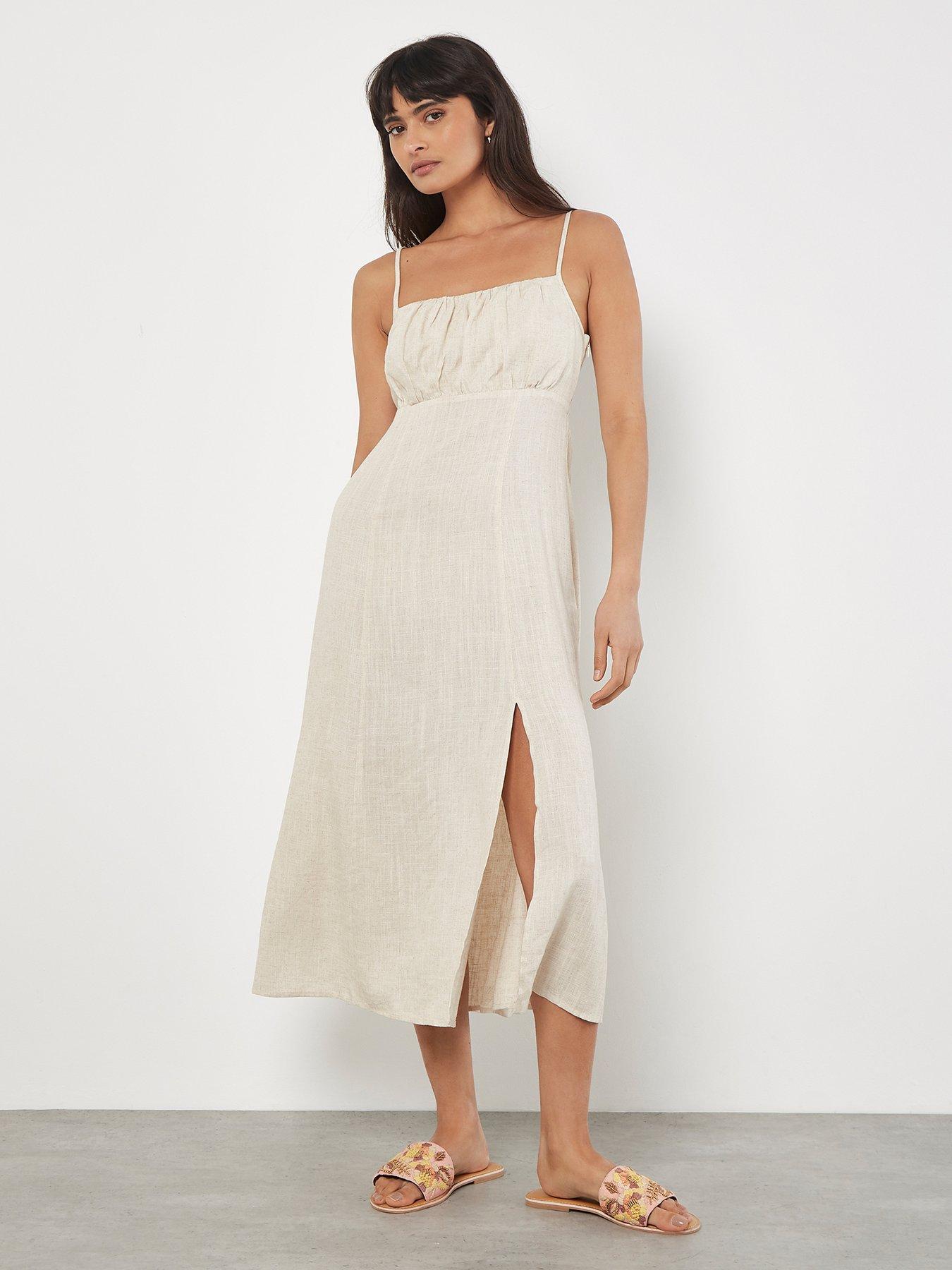 apricot-apricot-cami-linen-dress-with-side-split