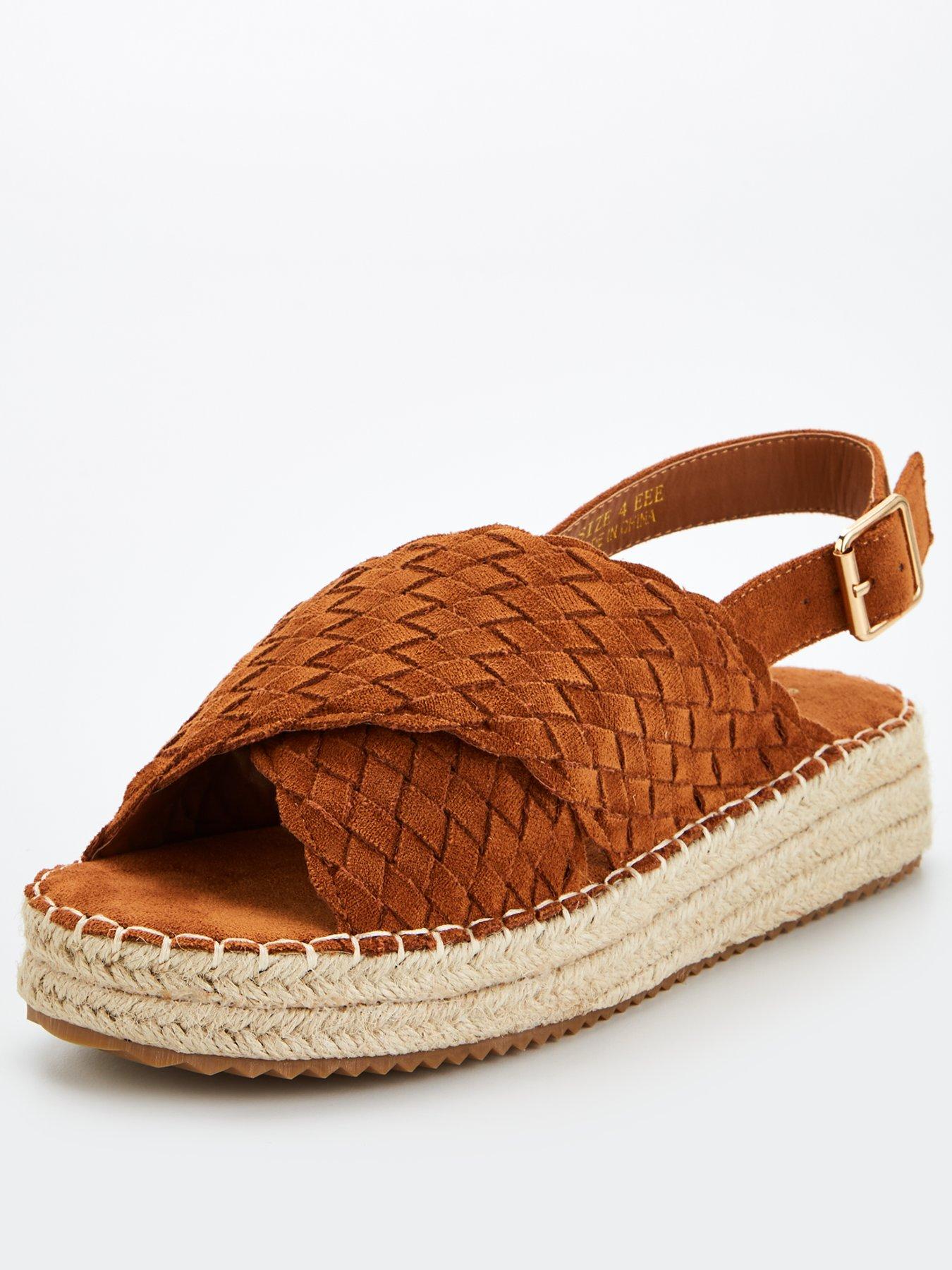 Everyday EXTRA WIDE FIT CROSS STRAP WEDGE SANDAL Brown Very Ireland
