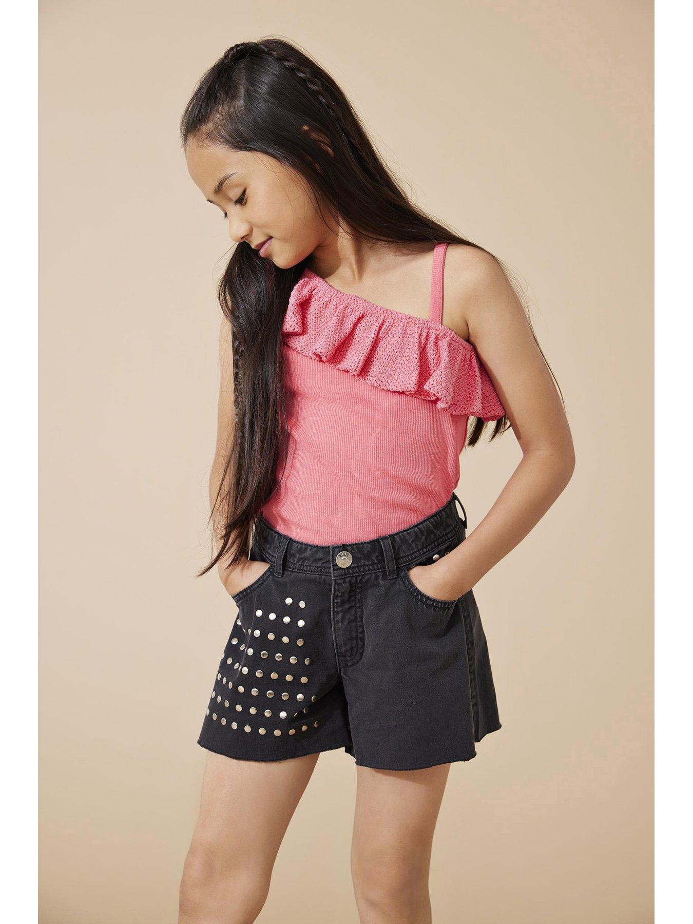 only-kids-girls-one-shoulder-crochet-frill-rib-vest-top-coral-paradisestillFront