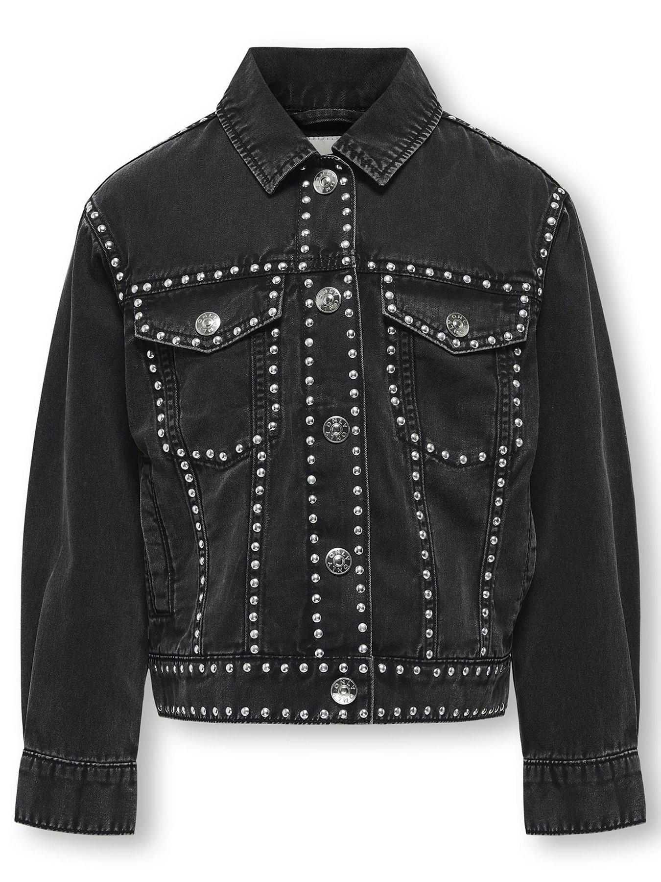 only-kids-girls-studded-denim-jacket-black