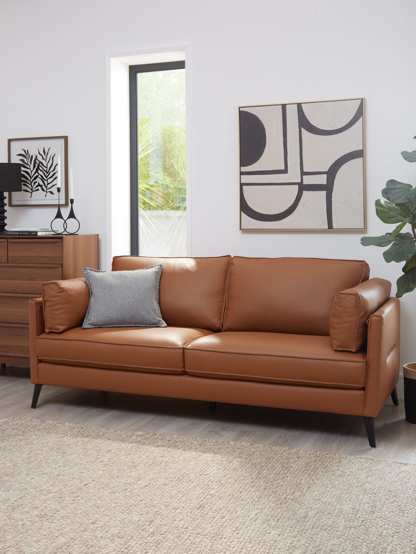 Image 1 of 5 of The Very Collection New Sasha 3 Seater Leather/Faux Leather Sofa - Tan