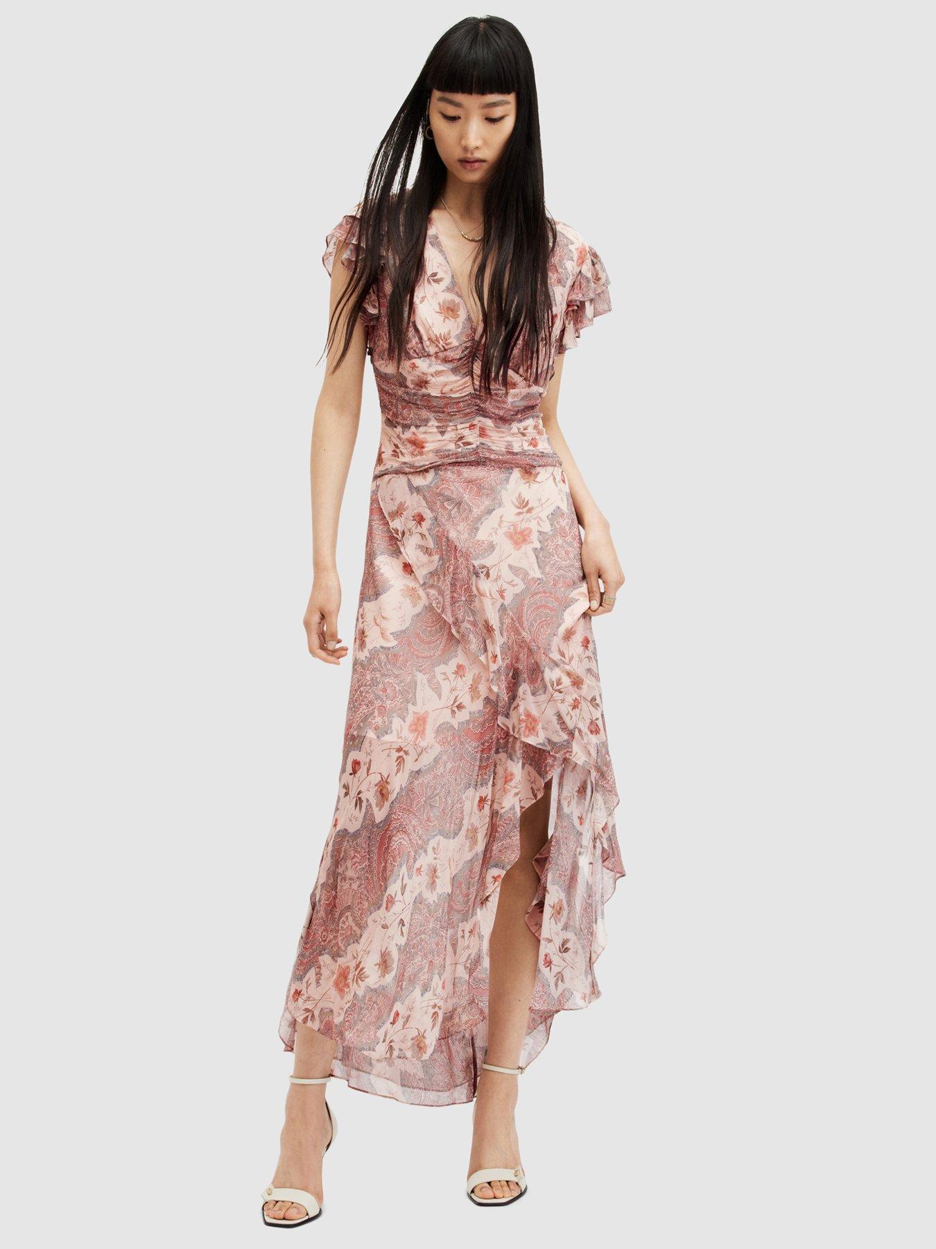 allsaints-brea-cascade-dress-pinknbsp