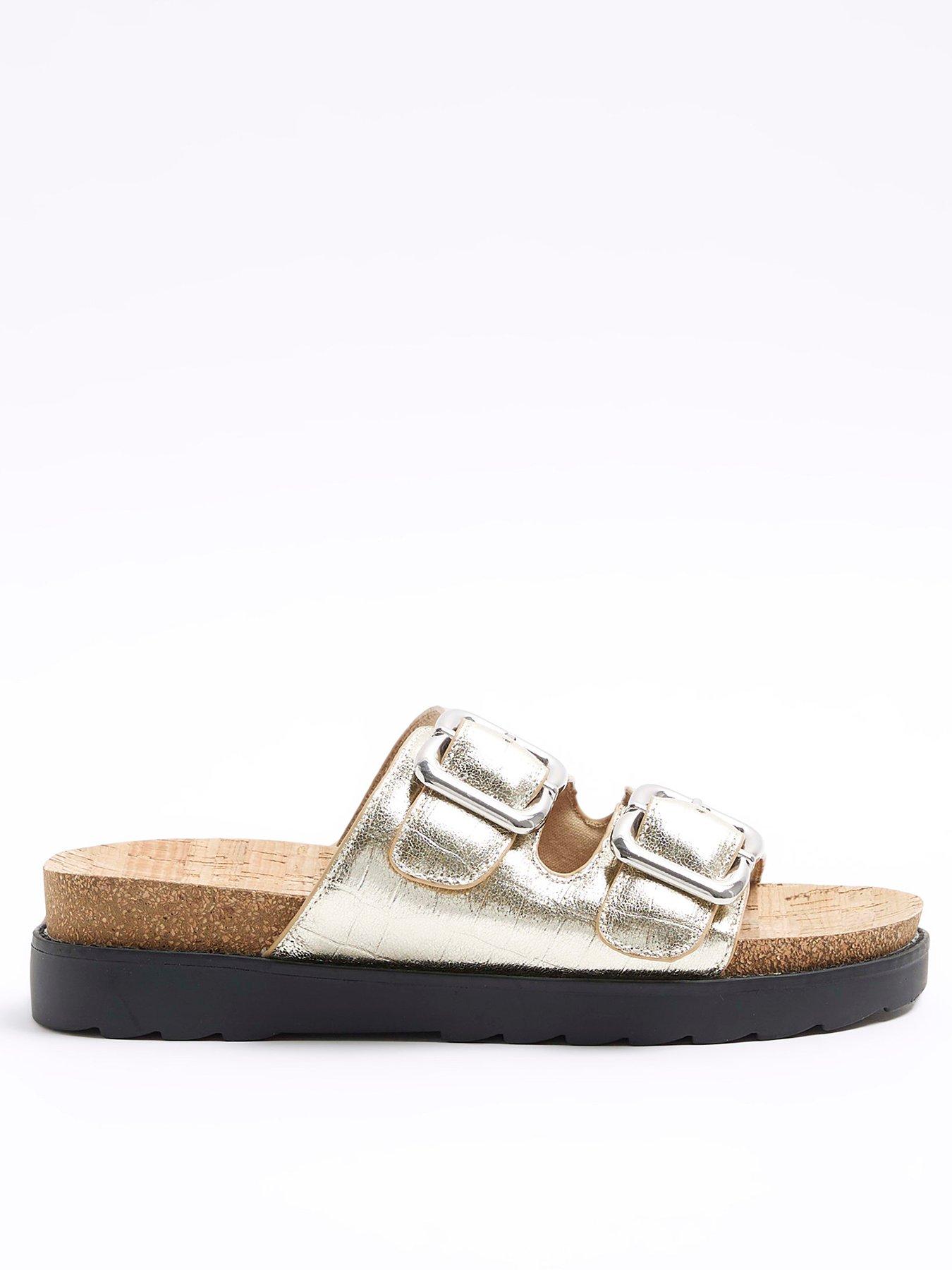 KATIE Gold Mules Wedge Sliders Glitter Shoes