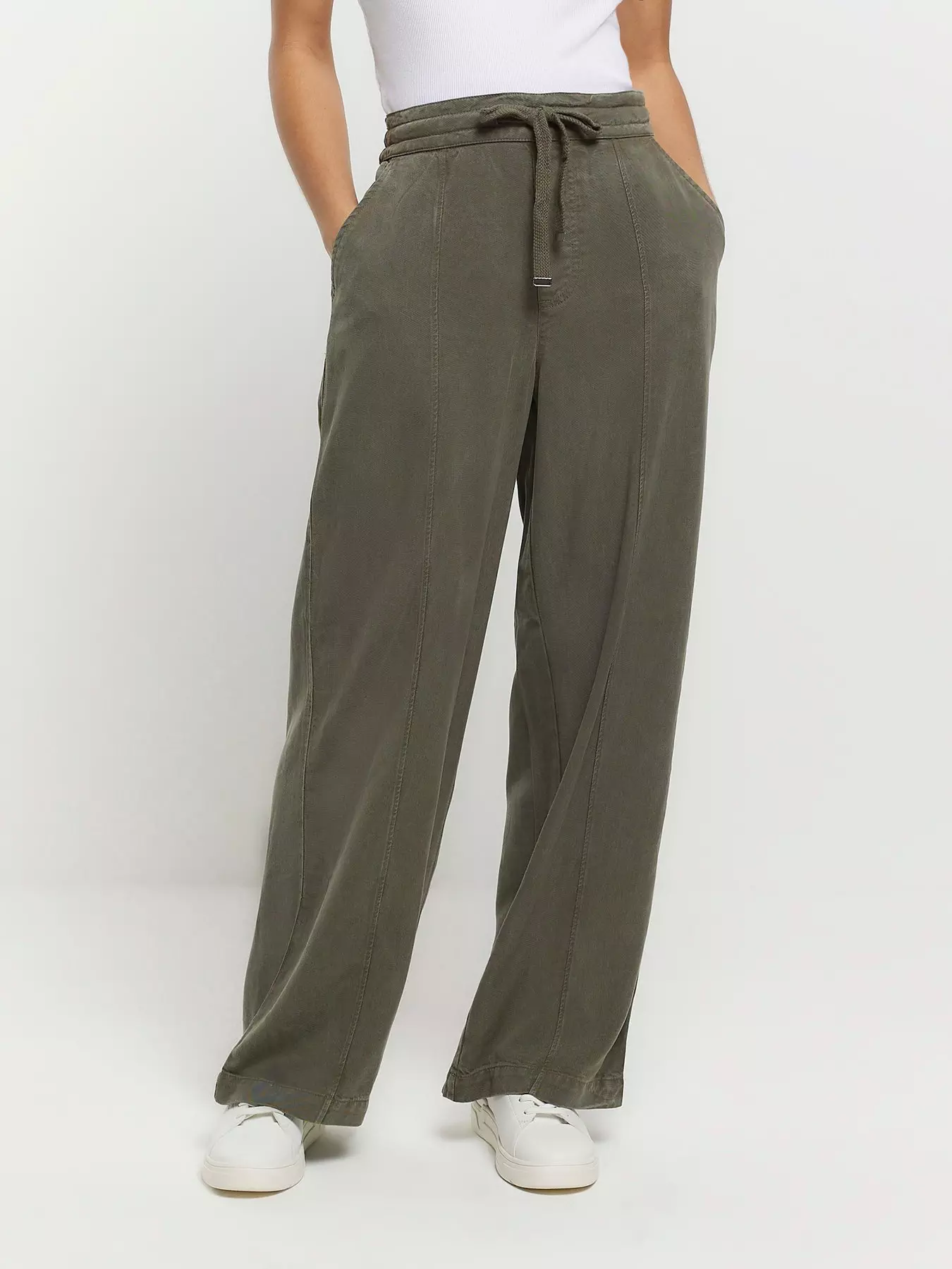 Pockets For Women - Yours Curve Khaki Green Crinkle Cargo Joggers