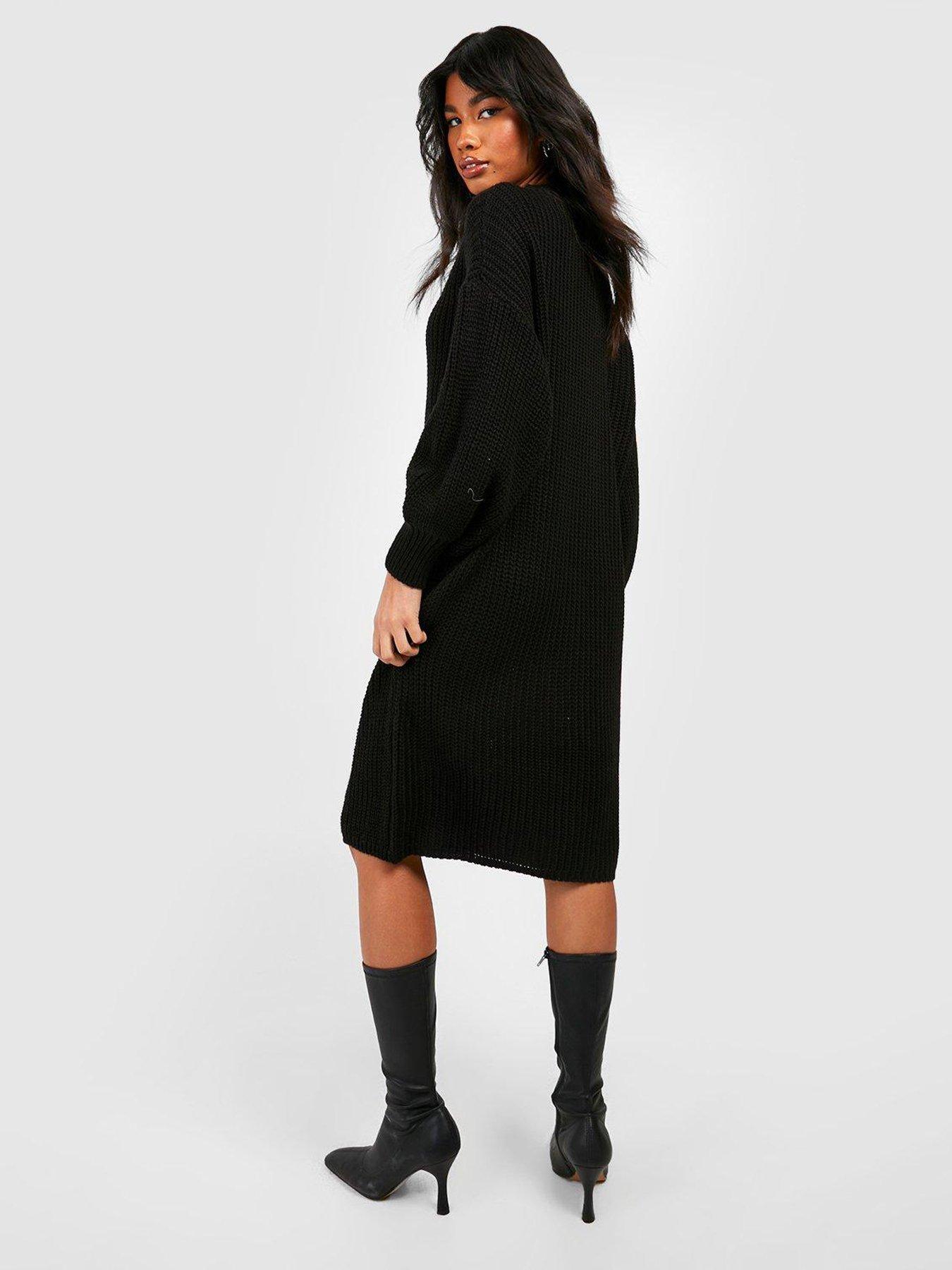 boohoo-balloon-sleeve-knit-maxi-dress-blackstillFront