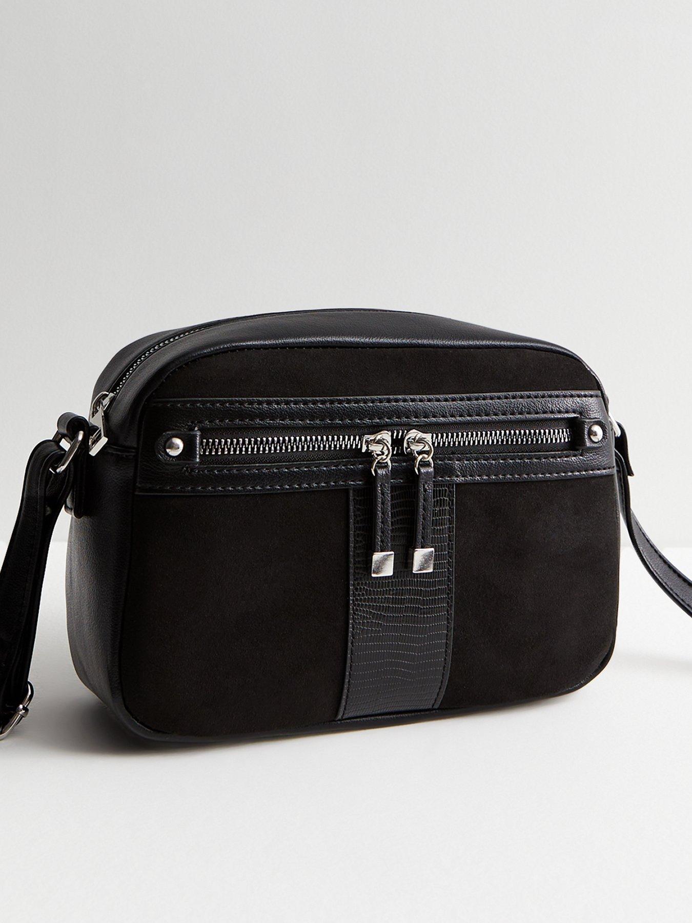 New Look Suedette Large Camera Cross Body Bag - Black