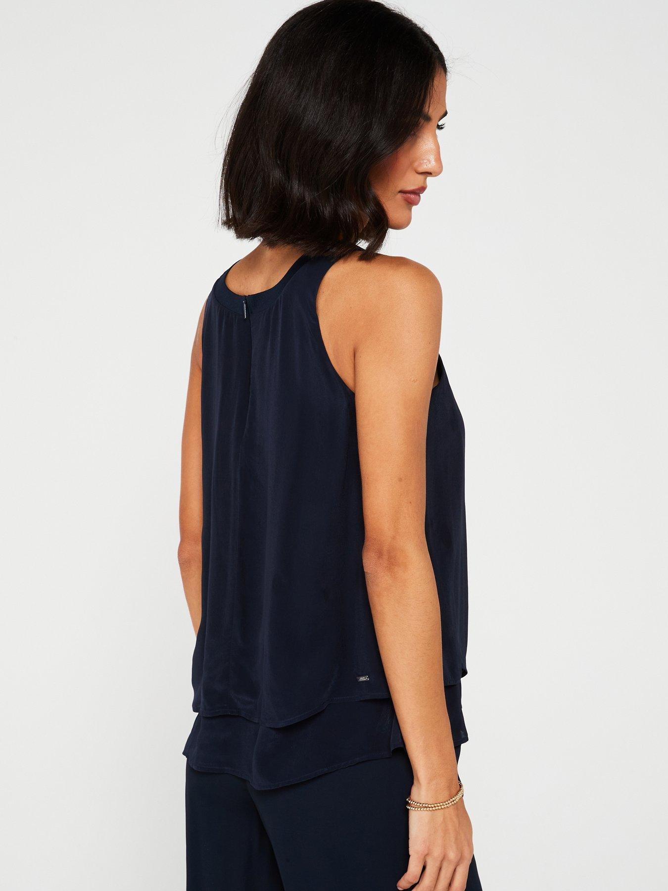 armani-exchange-viscose-tiered-sleeveless-blouse-navystillFront