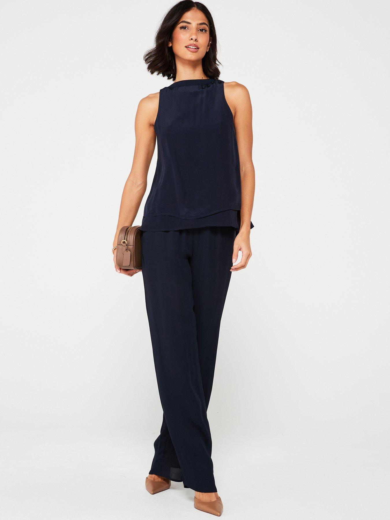 armani-exchange-viscose-tiered-sleeveless-blouse-navyback