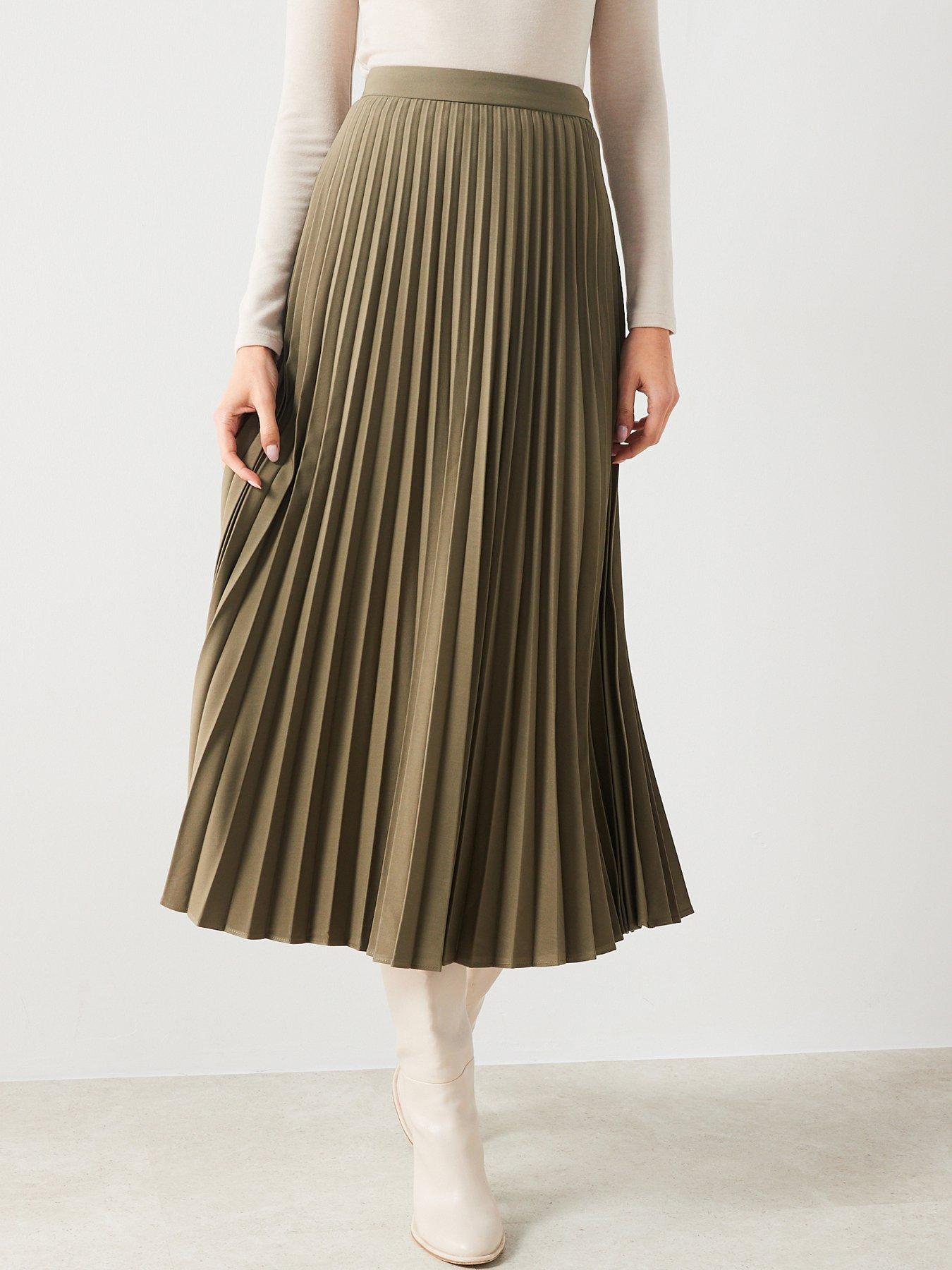 mango-khaki-pleated-midi-skirt