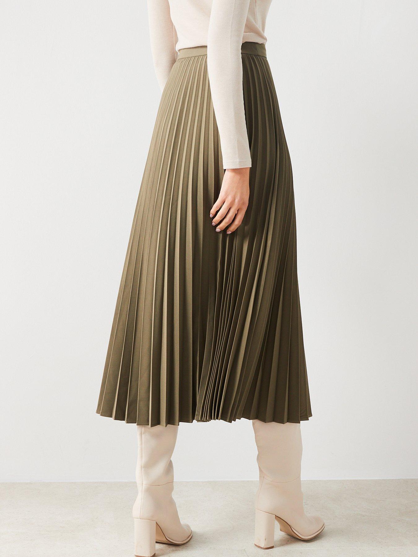 mango-khaki-pleated-midi-skirtstillFront