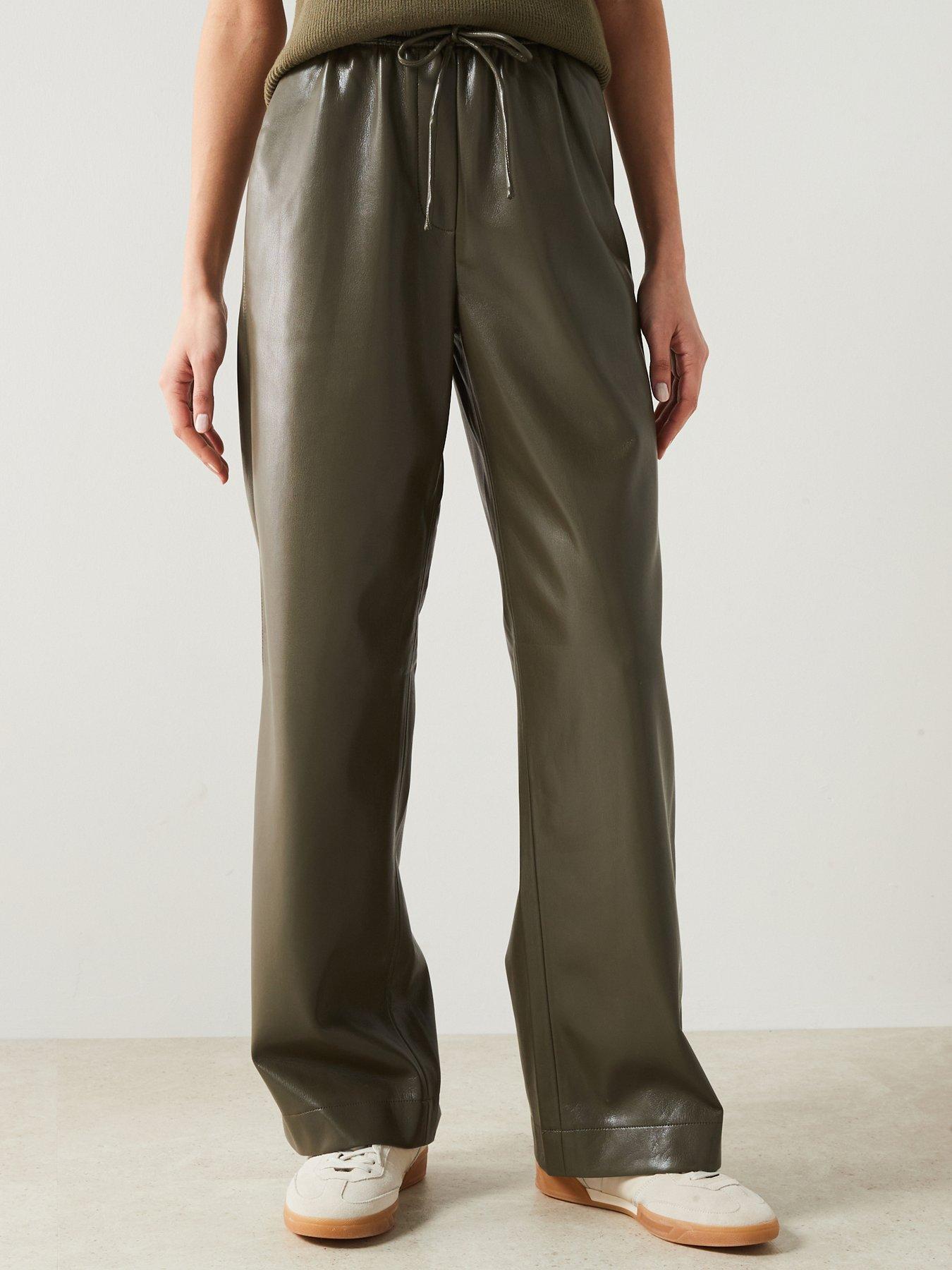 Buy Sosandar Brown Faux Leather Cropped Wide Leg Trousers from Next Ireland