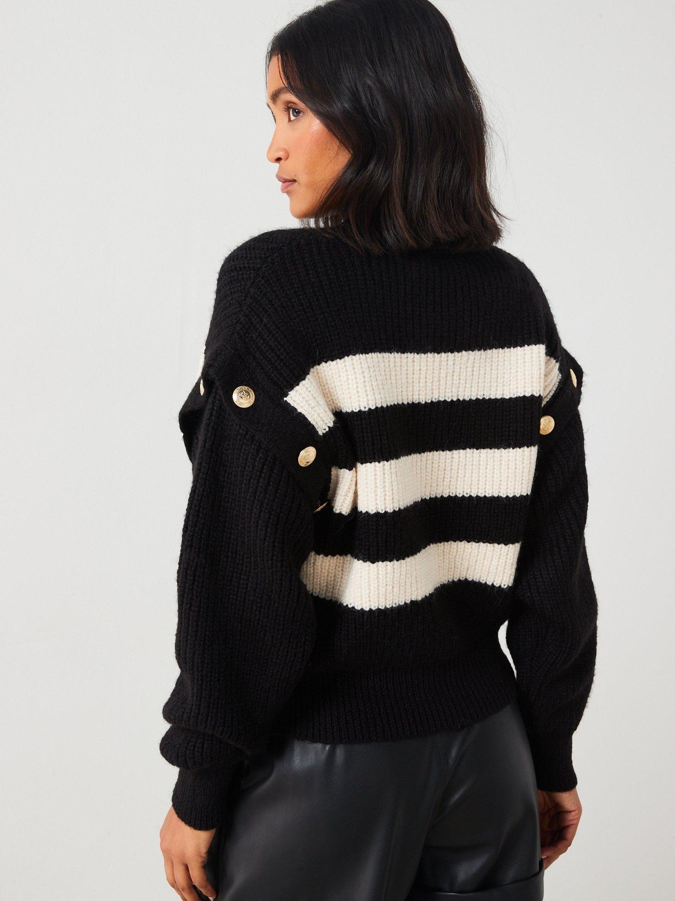 mango-stripe-high-collar-decorative-button-sweaterstillFront